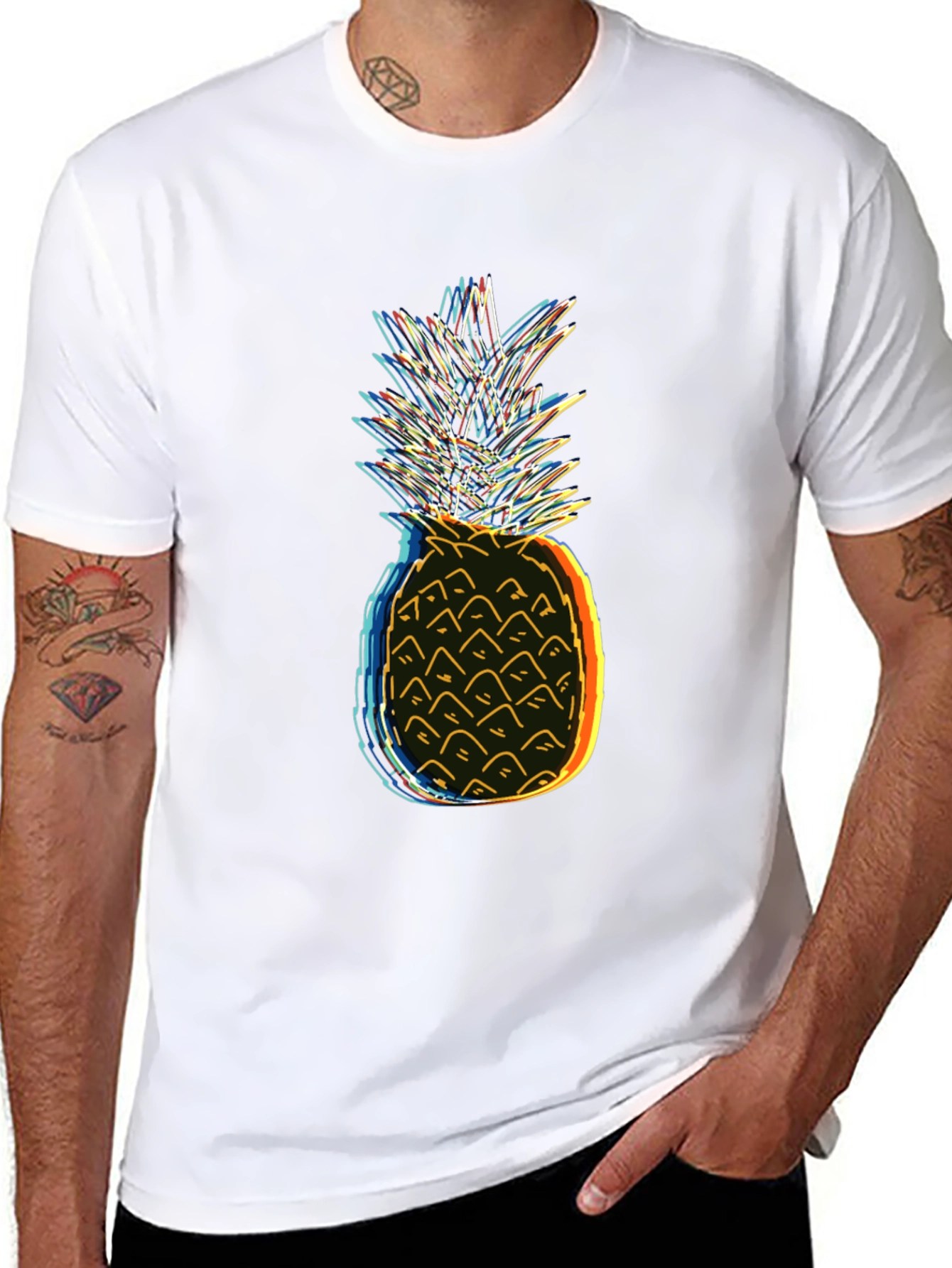 Neon Pineapple Graphic Tee - Black Cotton T-Shirt