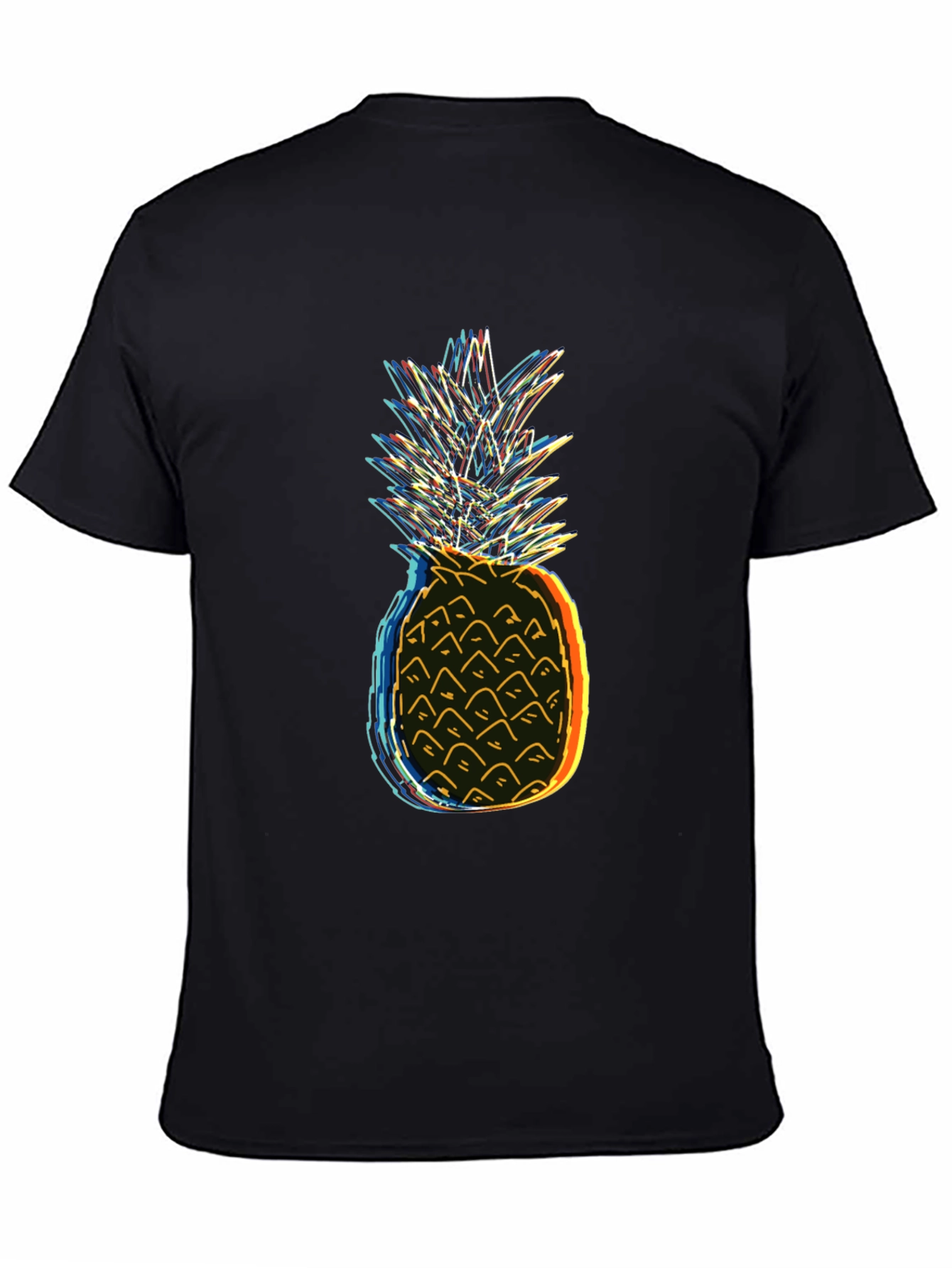 Neon Pineapple Graphic Tee - Black Cotton T-Shirt