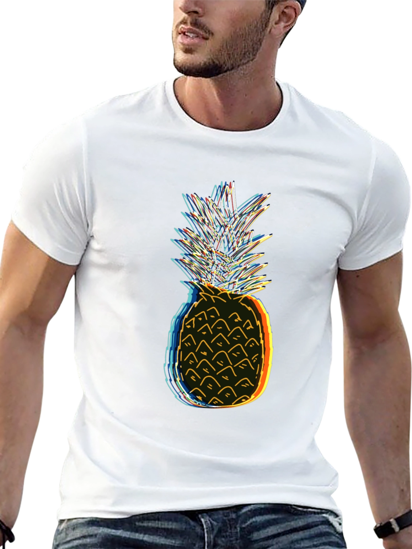 Neon Pineapple Graphic Tee - Black Cotton T-Shirt
