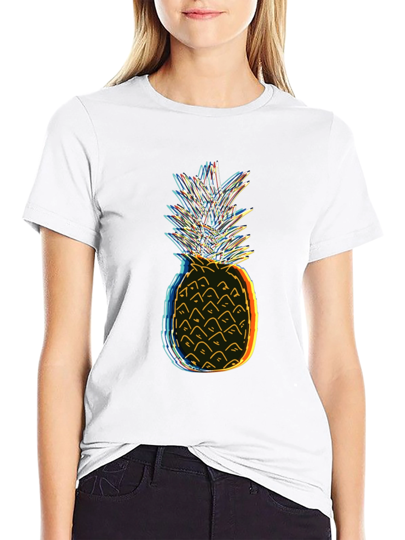 Neon Pineapple Graphic Tee - Black Cotton T-Shirt
