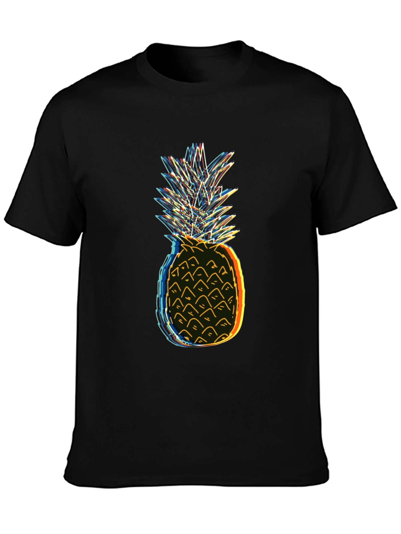 Neon Pineapple Graphic Tee - Black Cotton T-Shirt