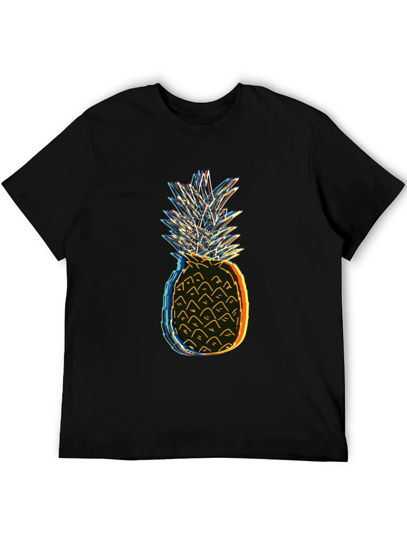 Neon Pineapple Graphic Tee - Black Cotton T-Shirt