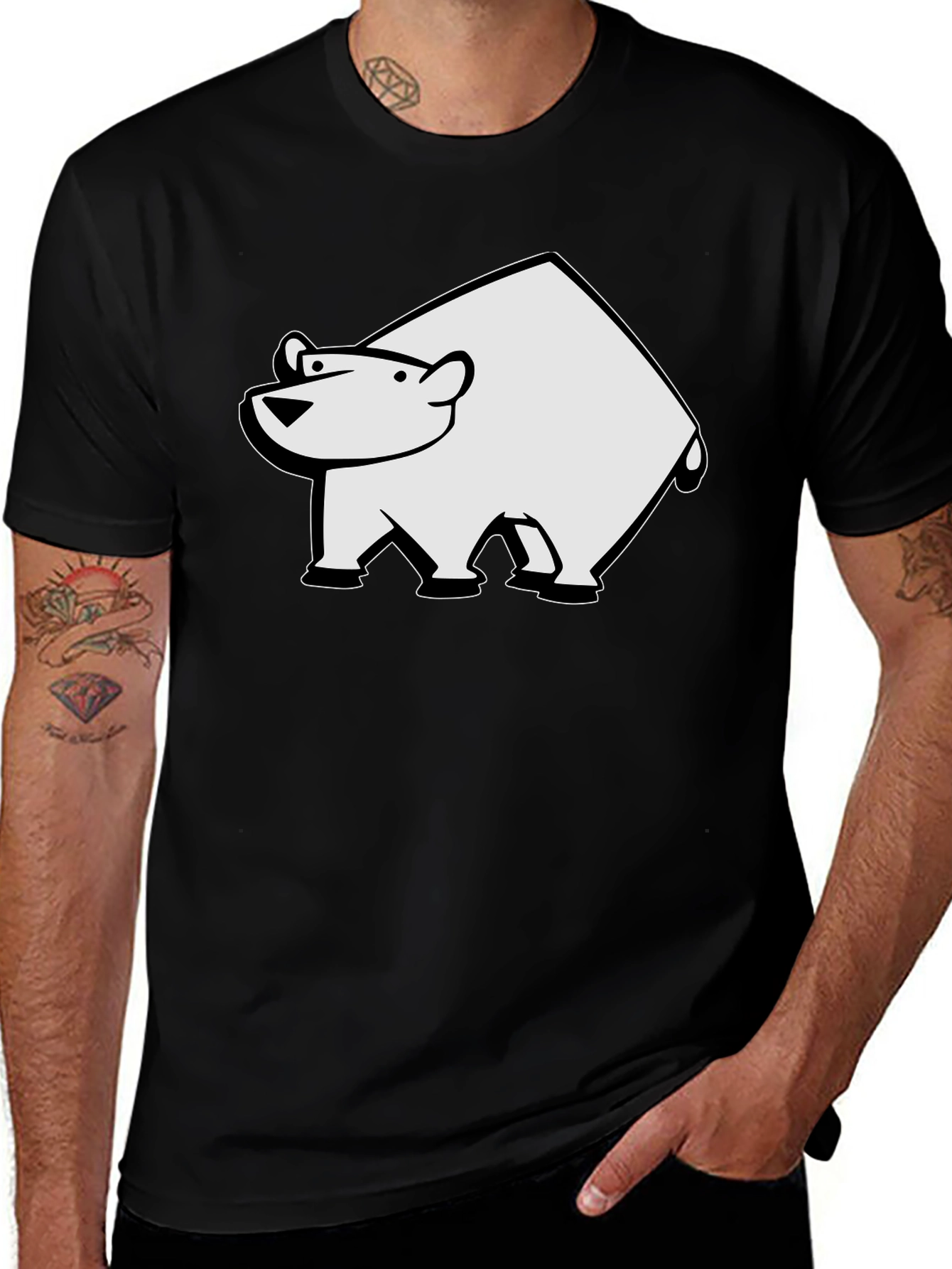 Cool Polar Bear Graphic Tee - Black Cotton T-Shirt