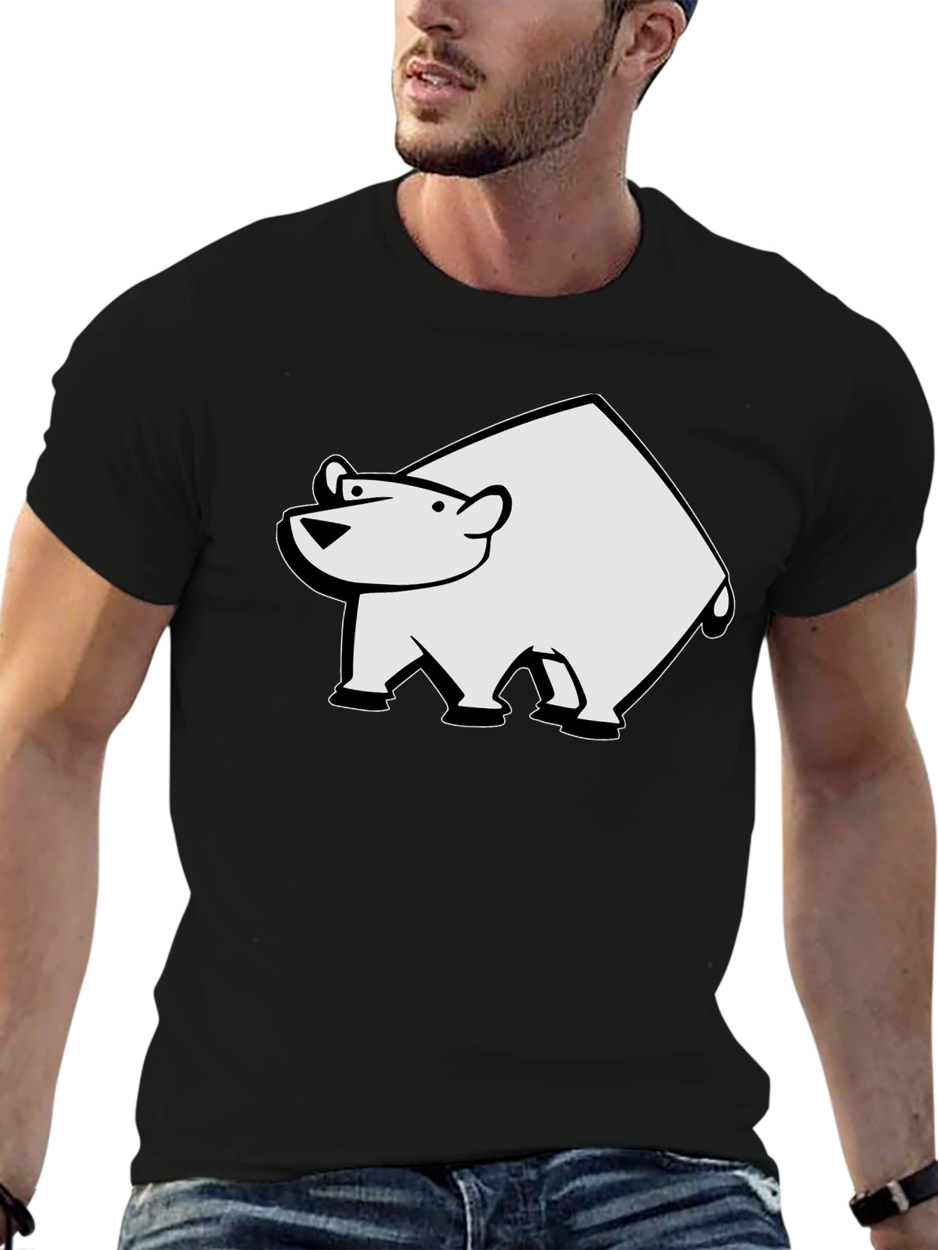 Cool Polar Bear Graphic Tee - Black Cotton T-Shirt