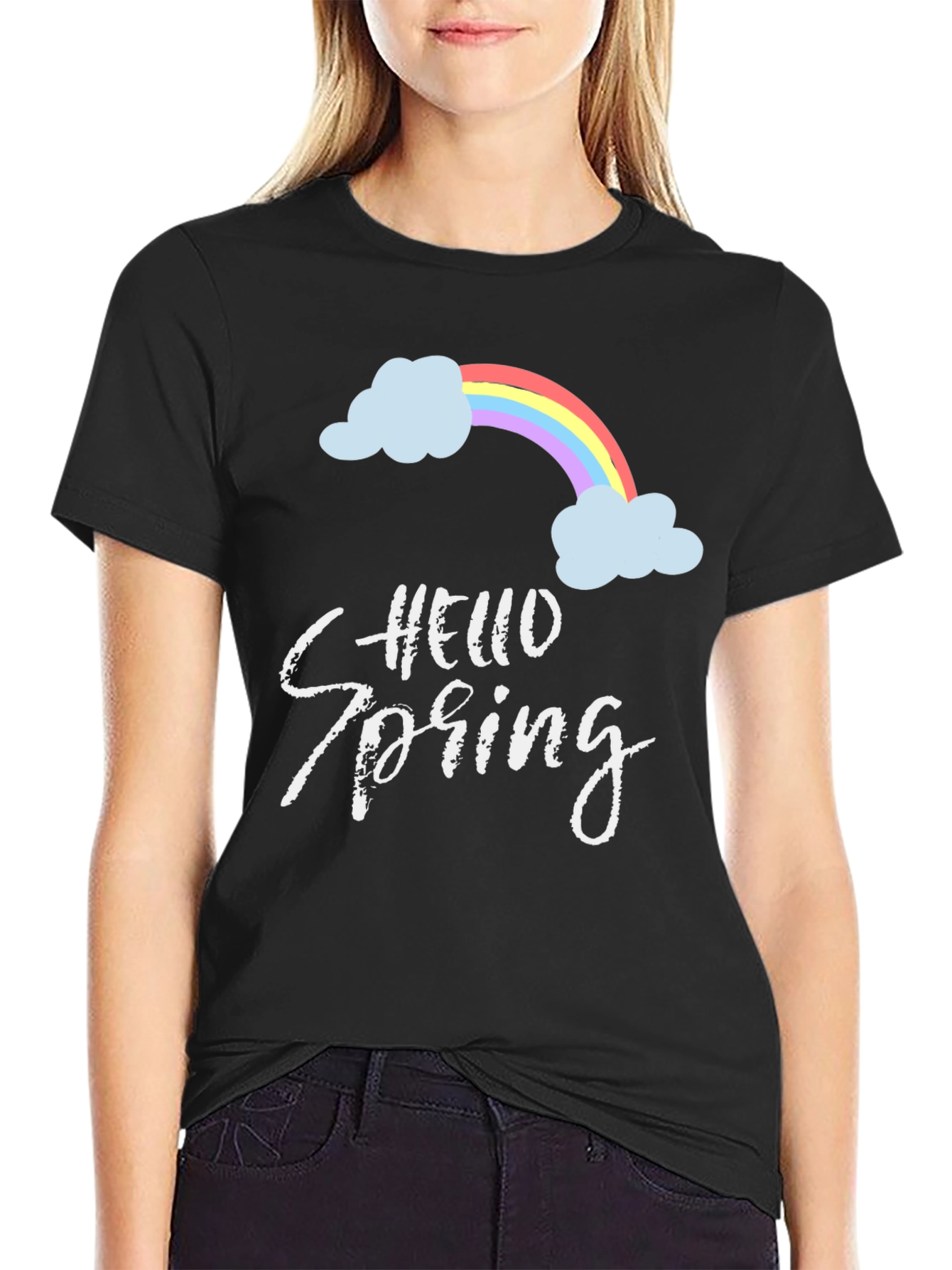 Hello Spring Rainbow Graphic Tee