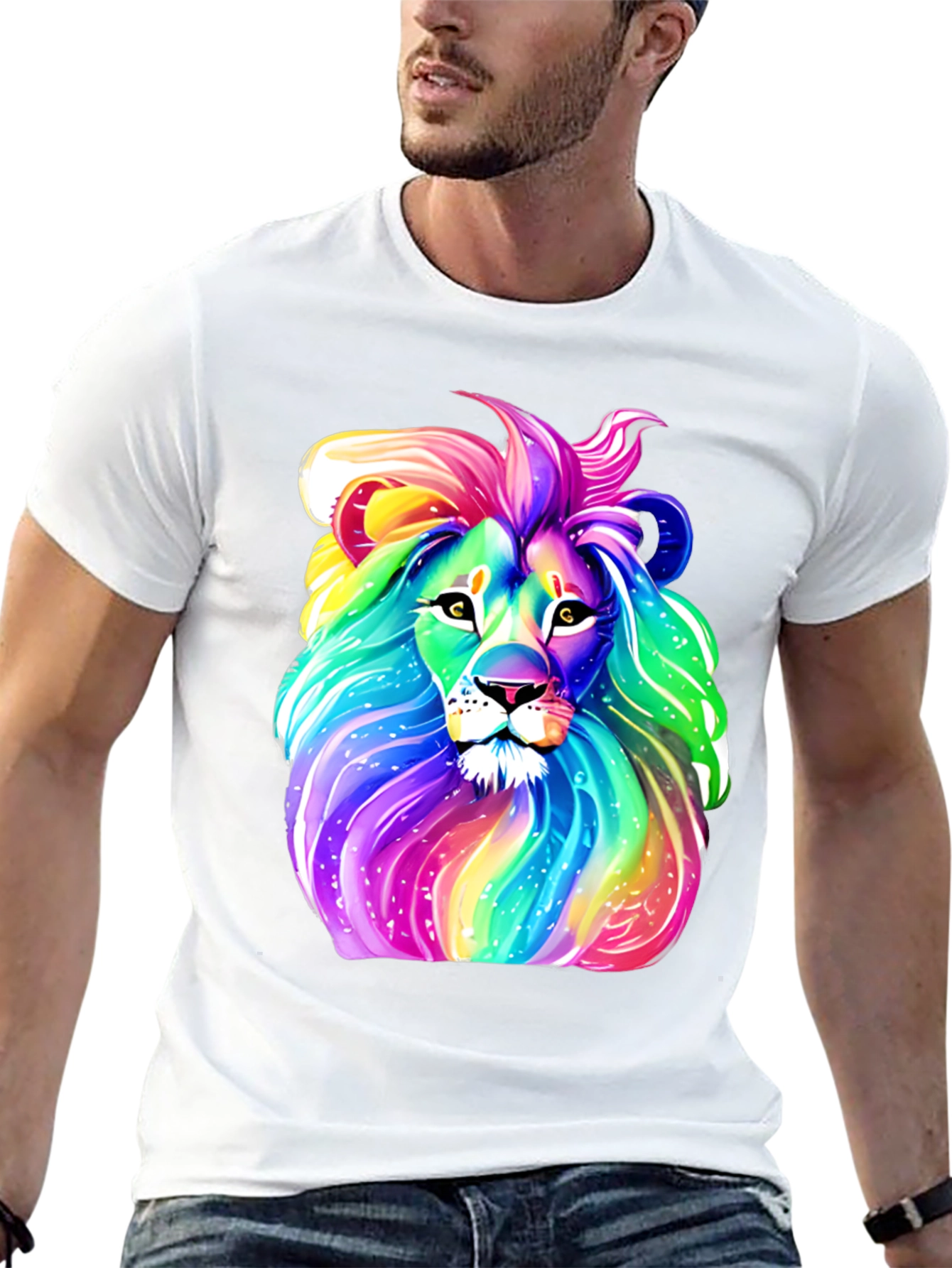 Rainbow Lion Graphic Tee - Mens Black T-Shirt
