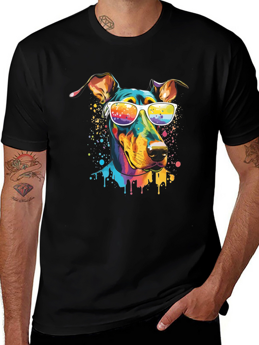 Cool Dog T-Shirt - Colorful Doberman with Sunglasses