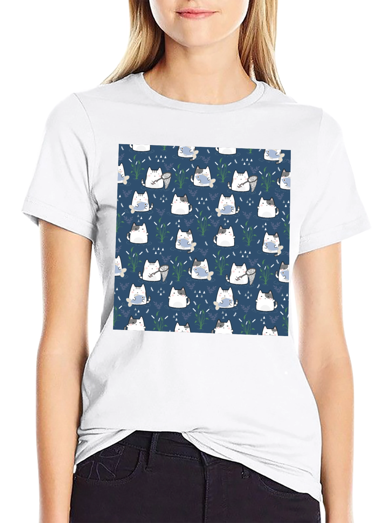 Cute Cat Pattern T-Shirt - Unique Design
