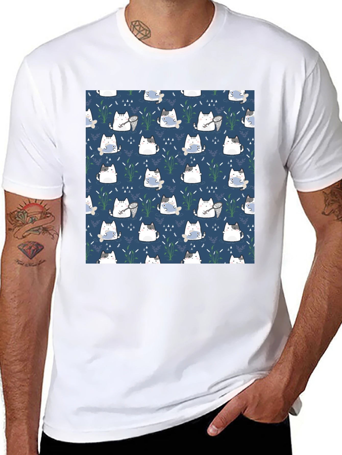 Cute Cat Pattern T-Shirt - Unique Design