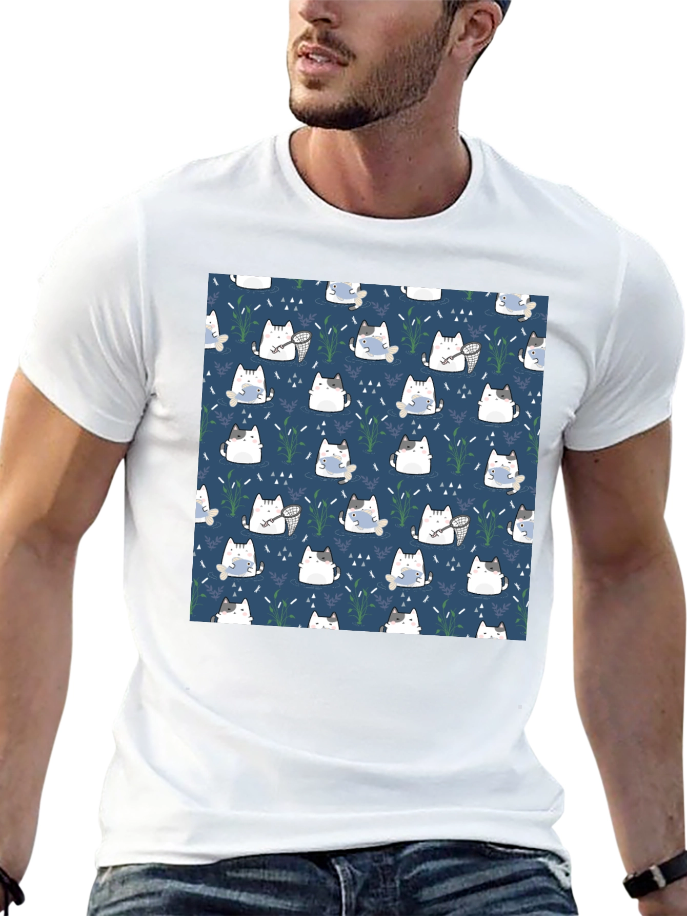 Cute Cat Pattern T-Shirt - Unique Design