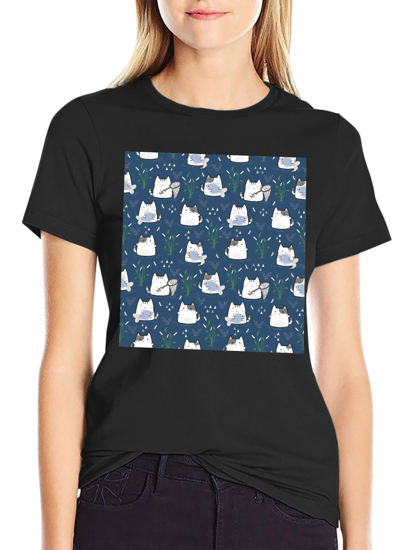 Cute Cat Pattern T-Shirt - Unique Design