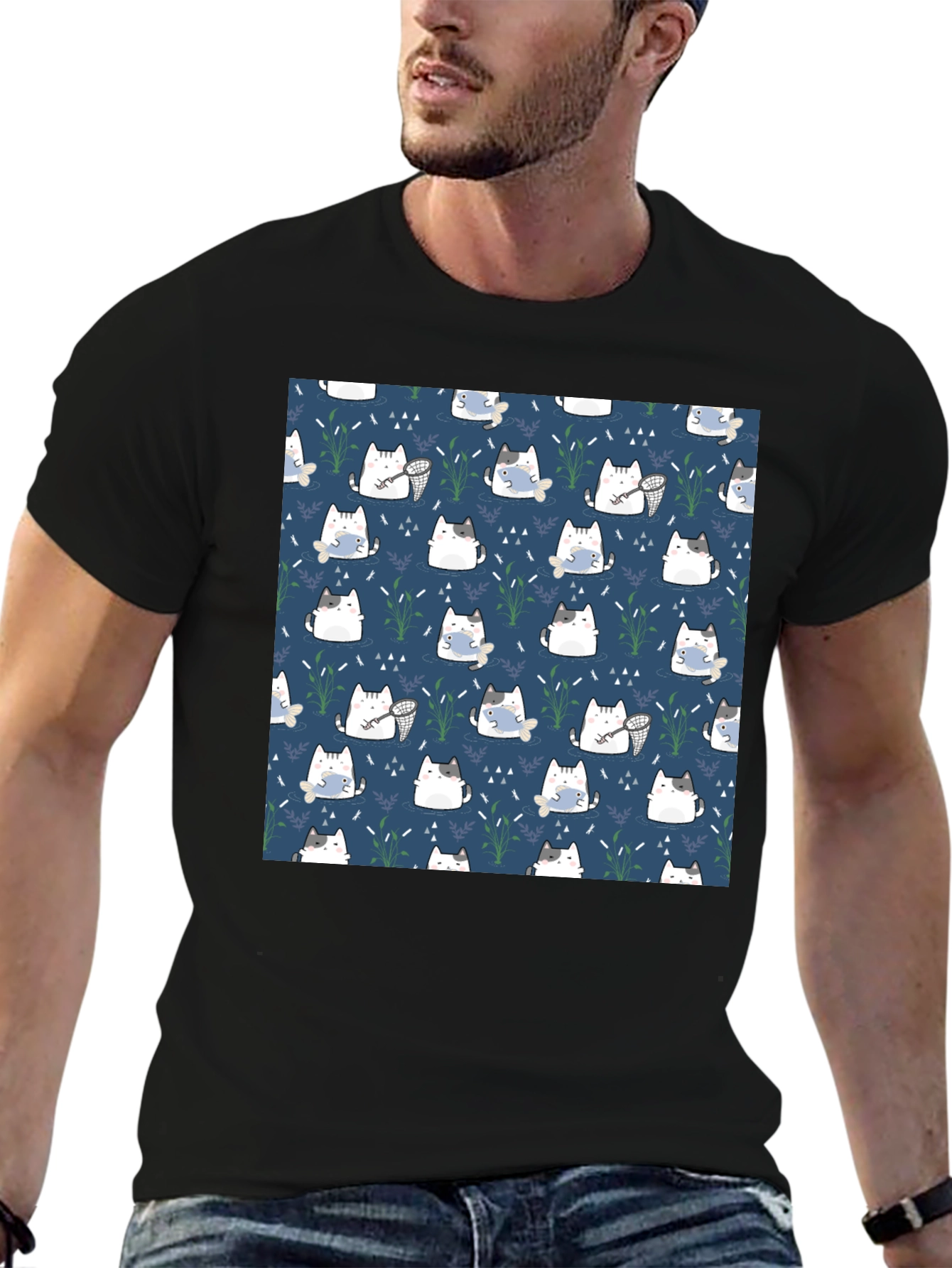 Cute Cat Pattern T-Shirt - Unique Design