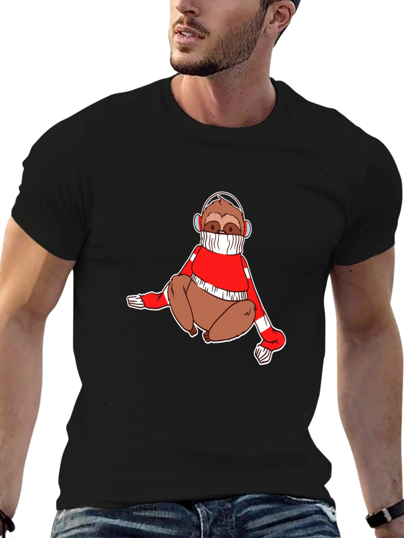 Sloth in Sweater Black T-Shirt