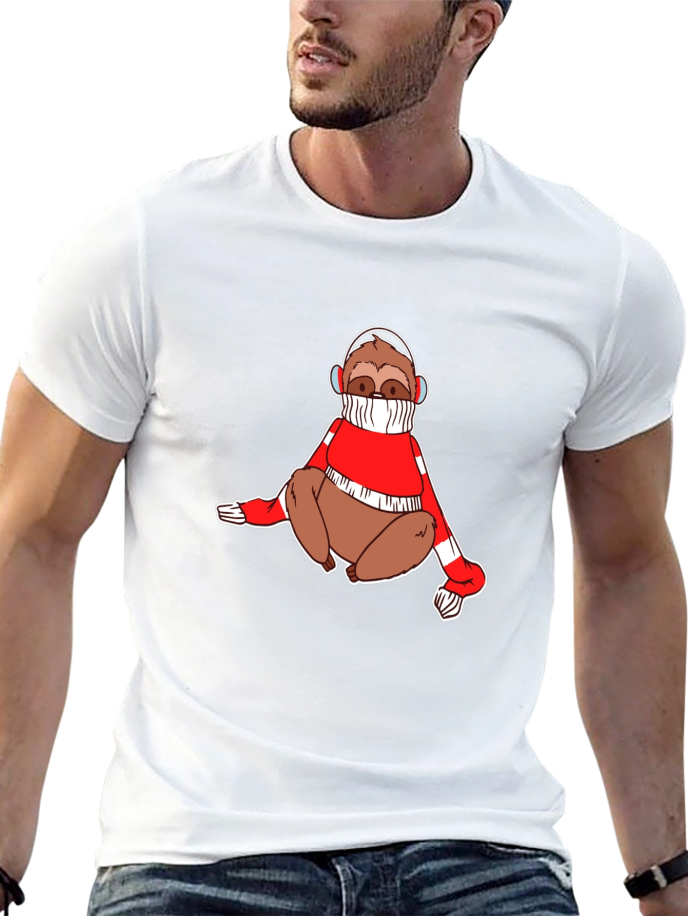 Sloth in Sweater Black T-Shirt