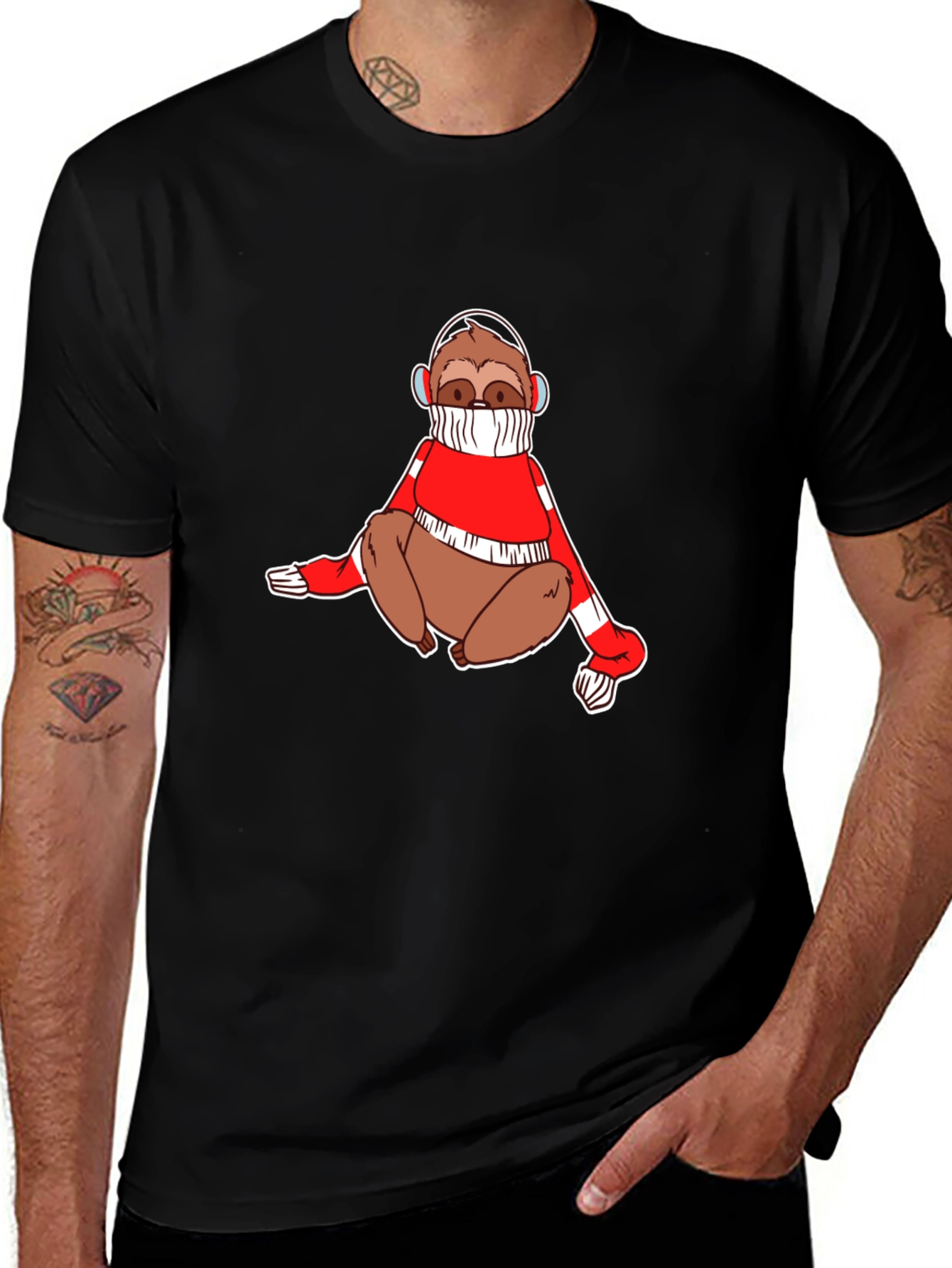 Sloth in Sweater Black T-Shirt