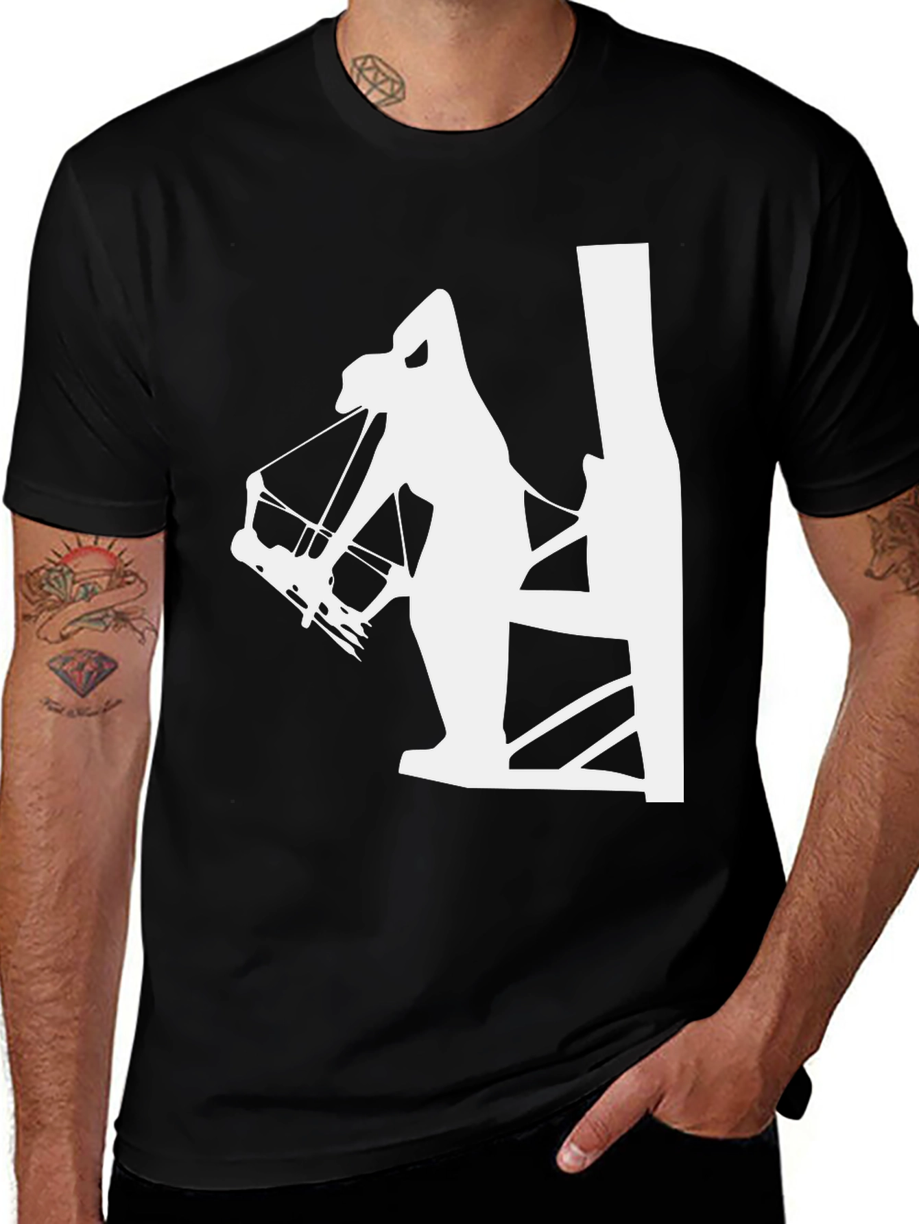 Archer Silhouette Graphic Tee - Black Cotton T-Shirt