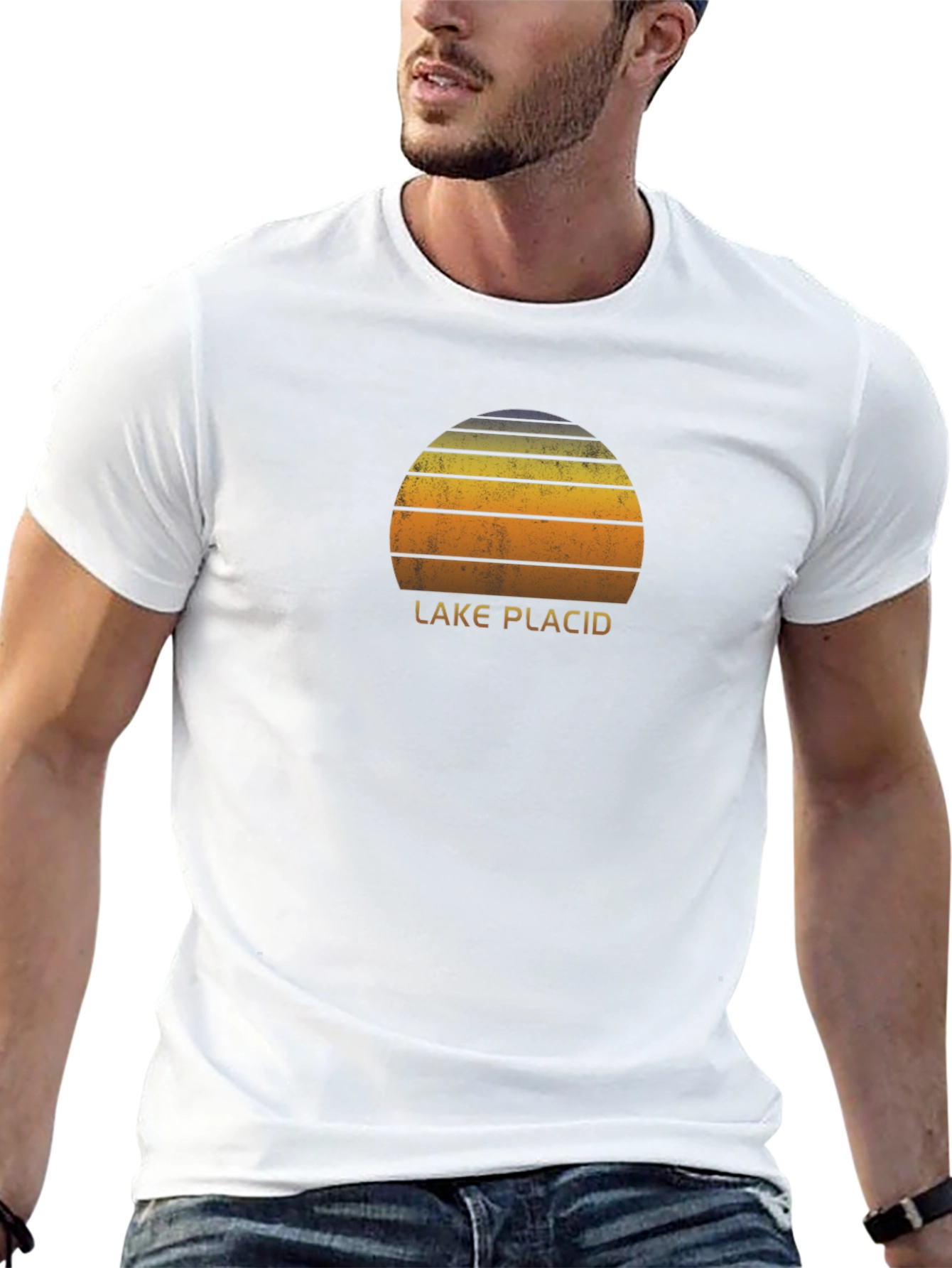 Lake Placid Retro Sunset Graphic Tee - Black