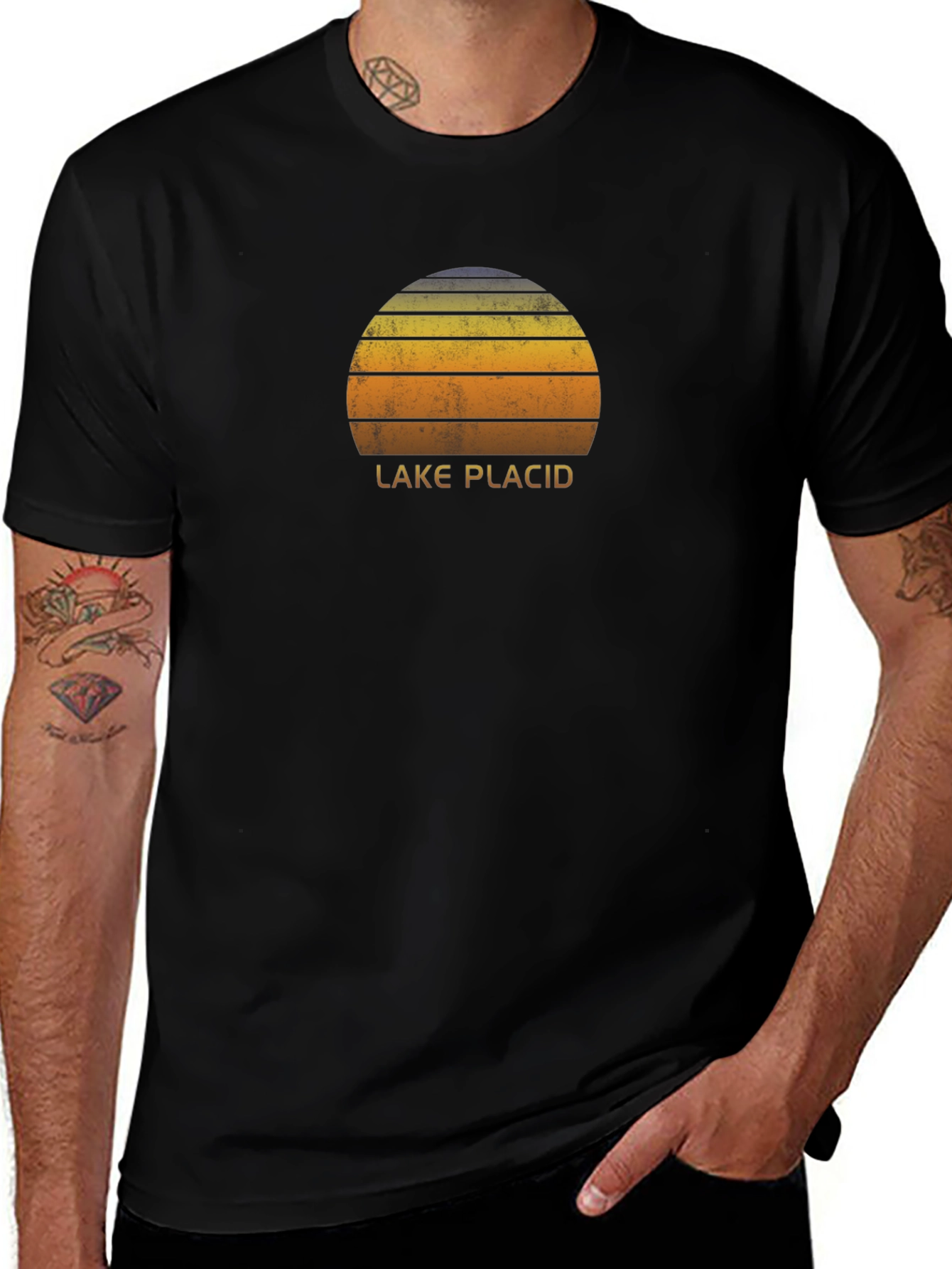 Lake Placid Retro Sunset Graphic Tee - Black