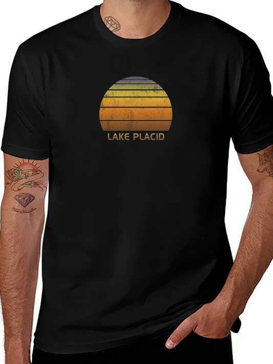 Lake Placid Retro Sunset Graphic Tee - Black