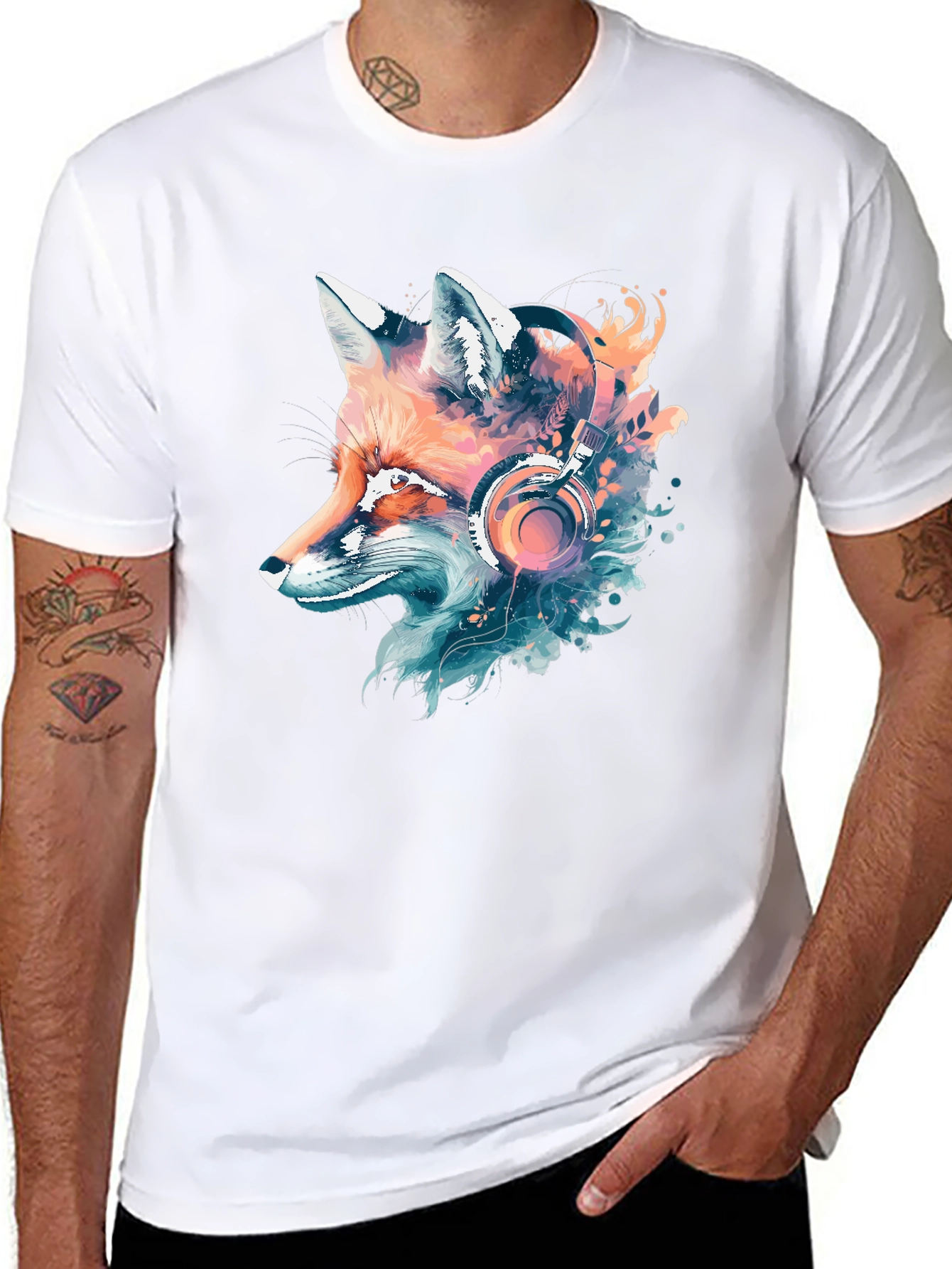 Fox Headphone Graphic Tee - Cool Animal Design