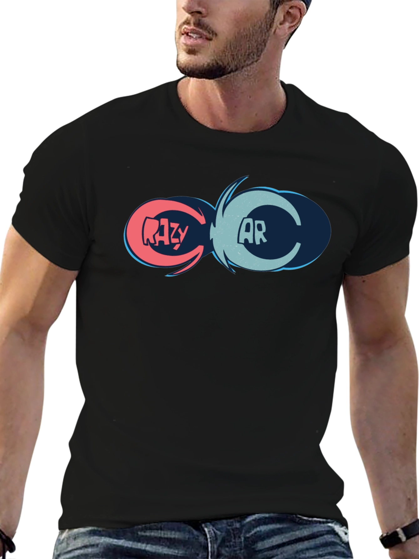 Crazy Car Graphic Tee - Black Cotton Blend Shirt