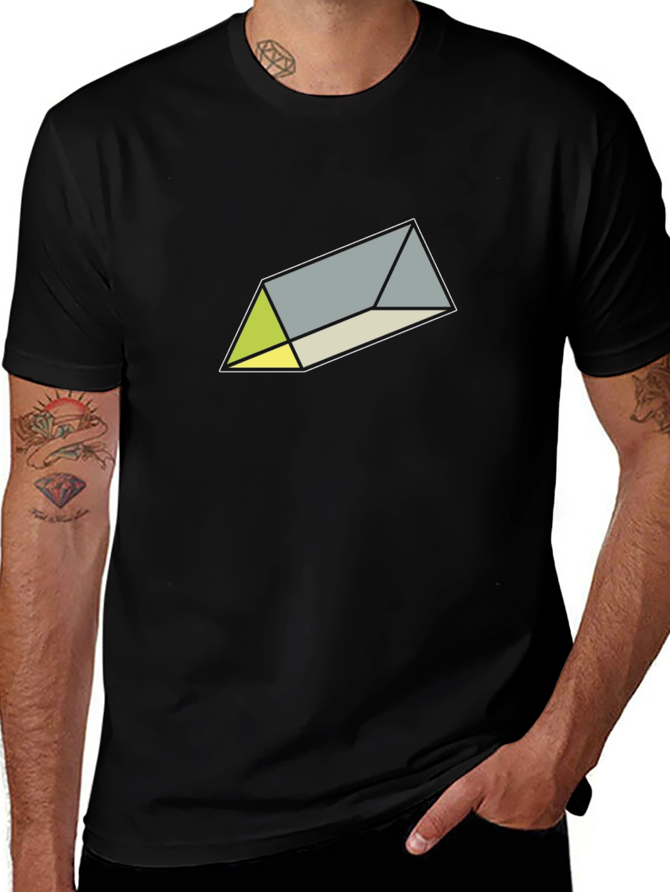 Geometric Prism Graphic Tee - Sleek Black T-Shirt