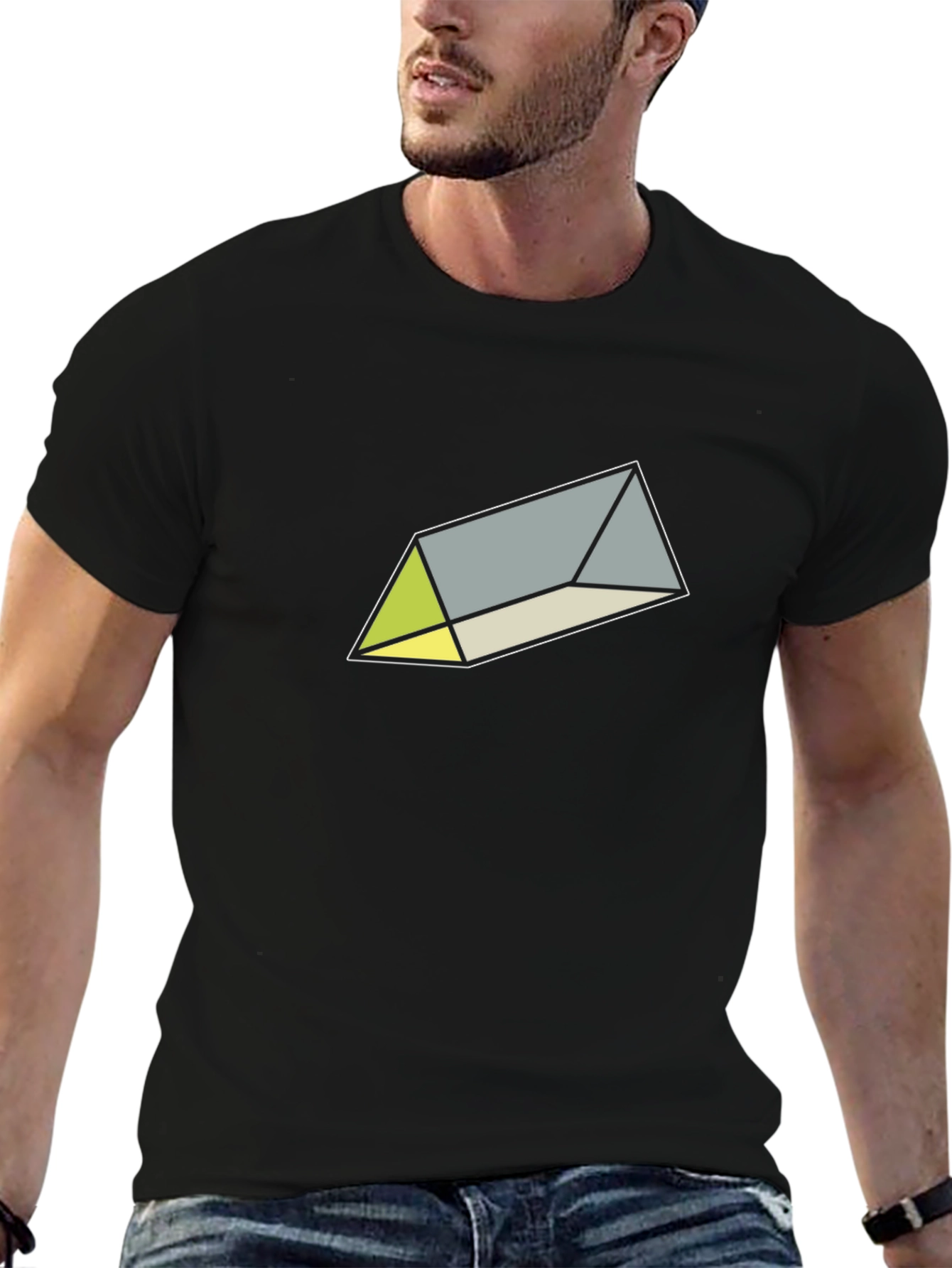 Geometric Prism Graphic Tee - Sleek Black T-Shirt