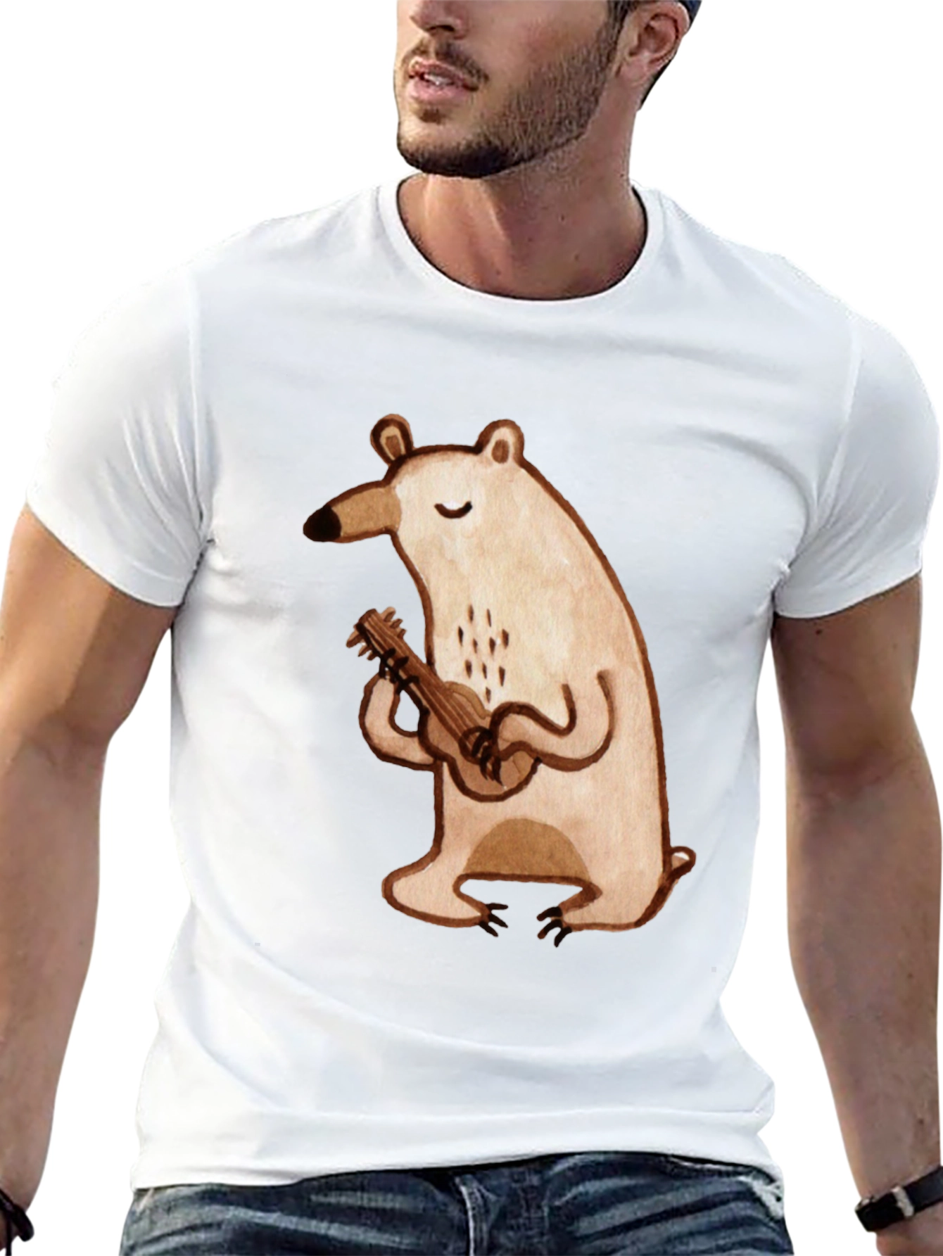 Bear Ukulele Graphic Tee - Soft Cotton Black T-Shirt