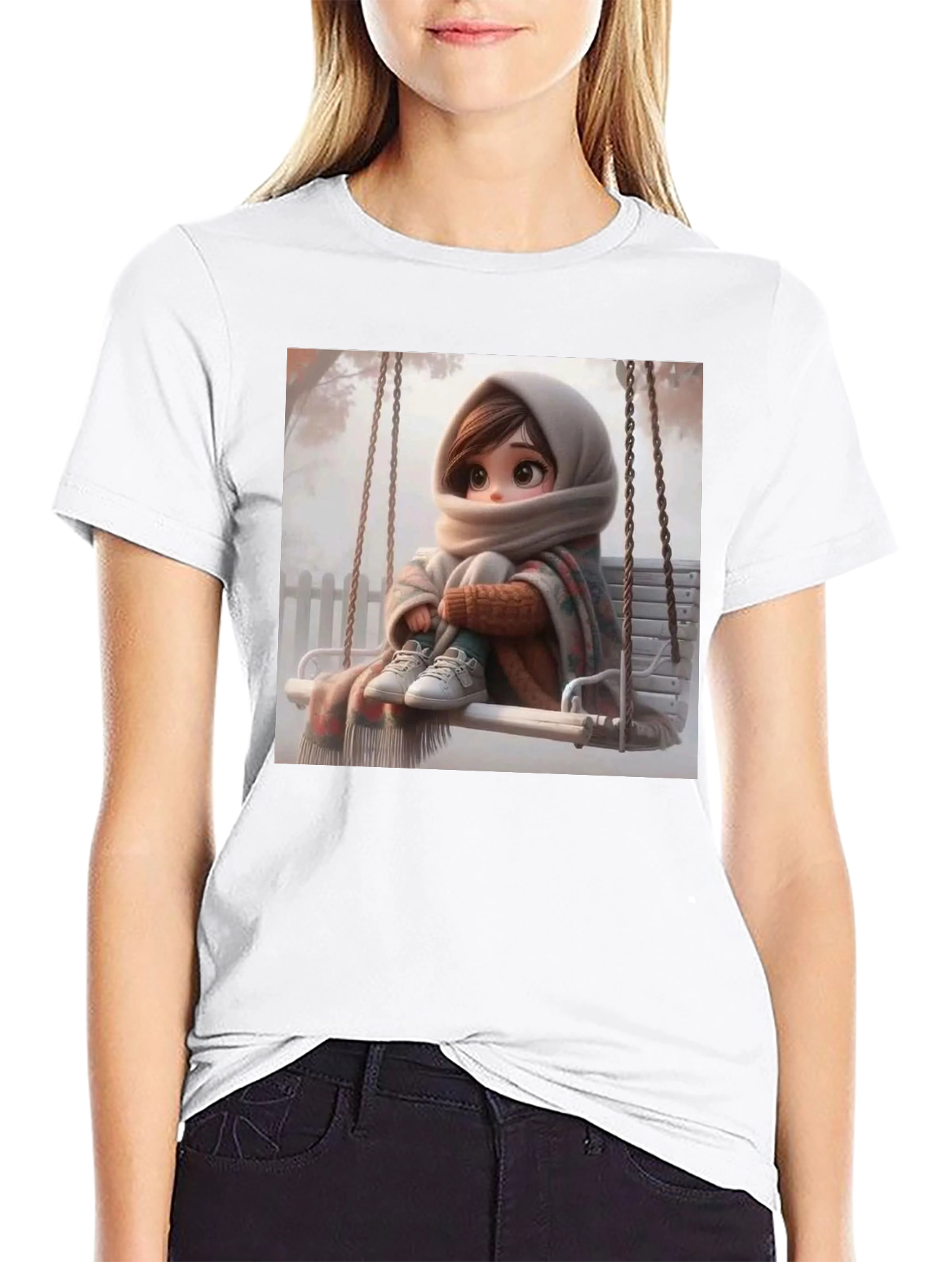 Girl on Swing Black Tee