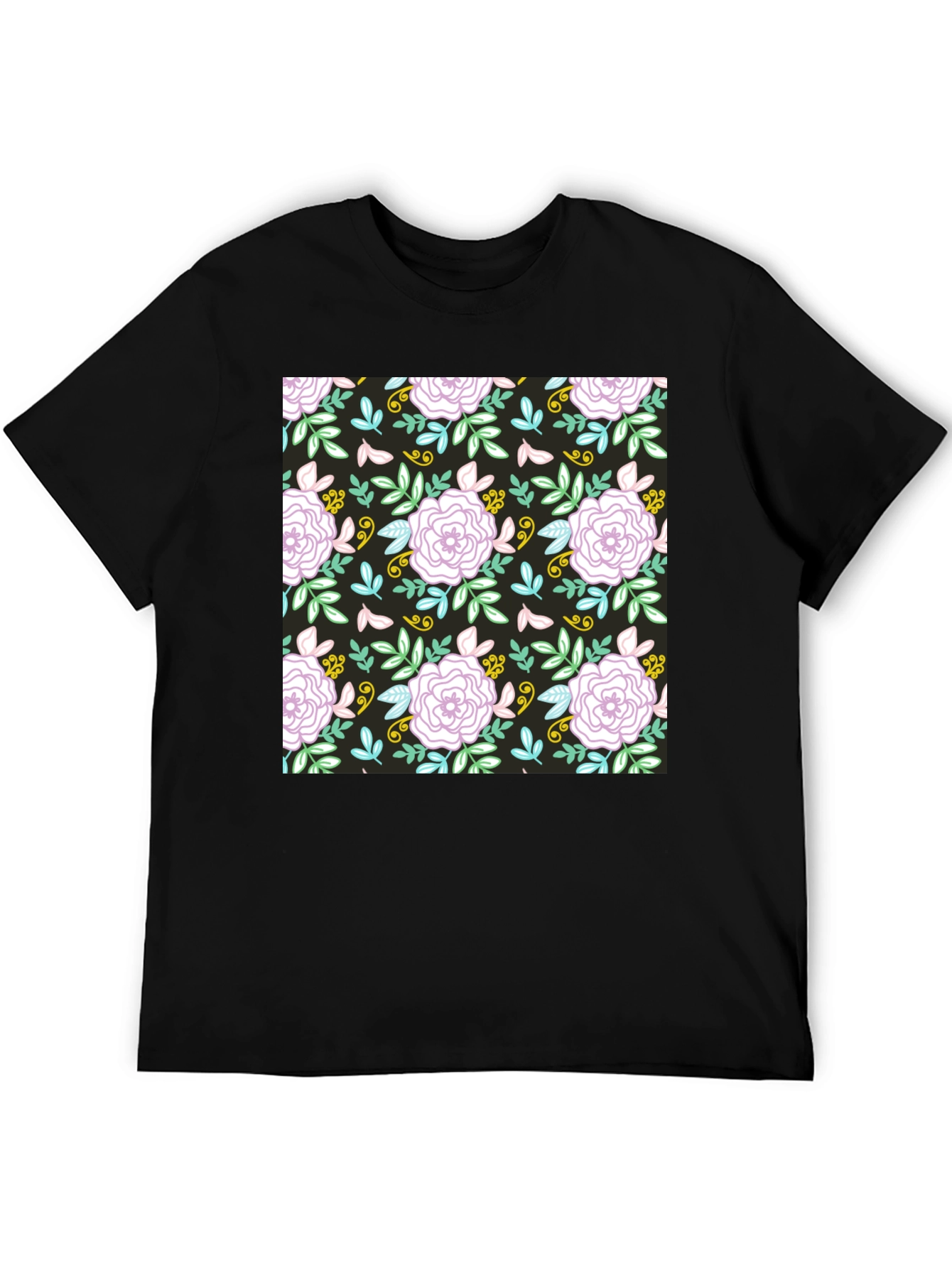 Floral Pattern Graphic Tee - Black