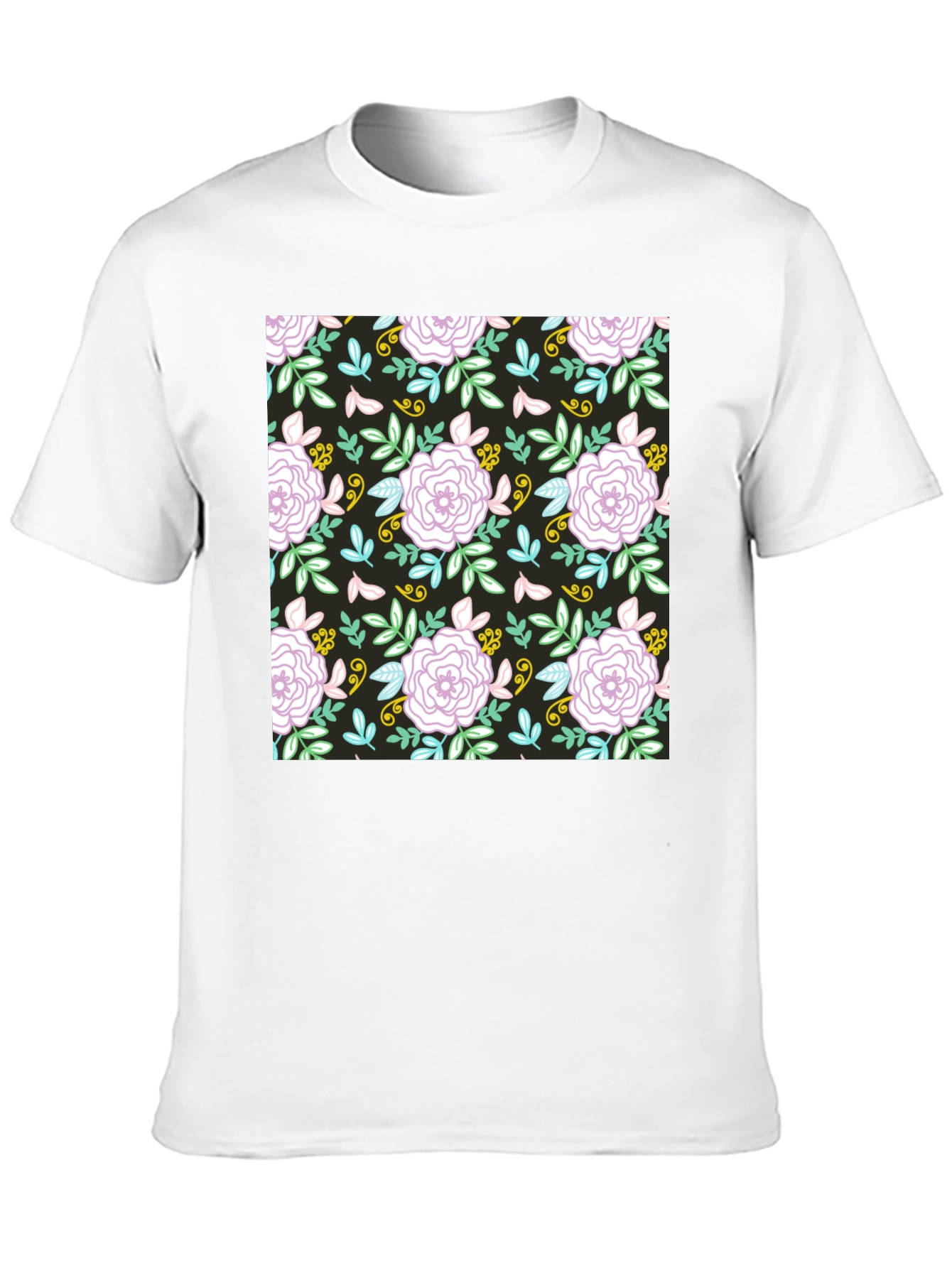 Floral Pattern Graphic Tee - Black
