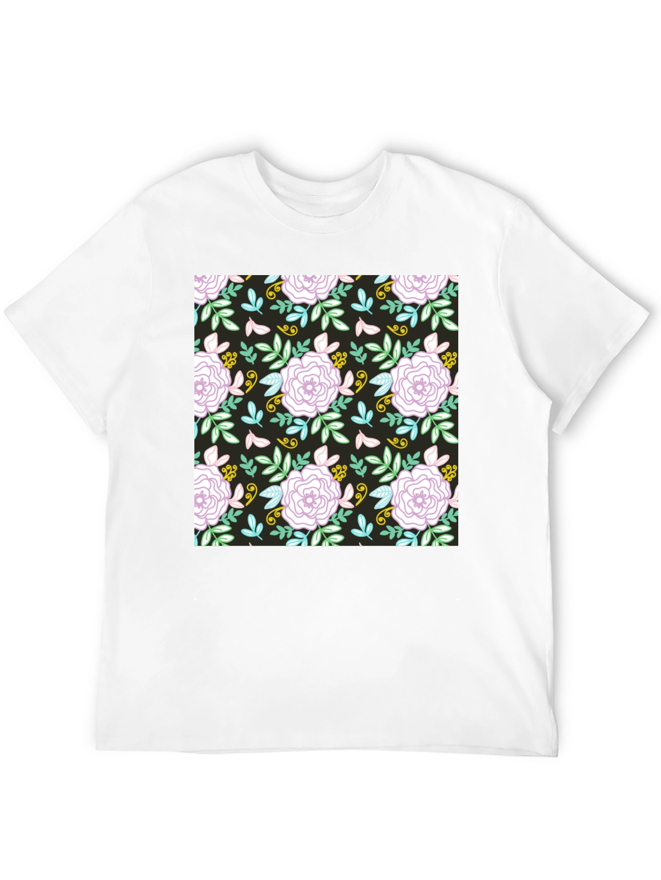 Floral Pattern Graphic Tee - Black