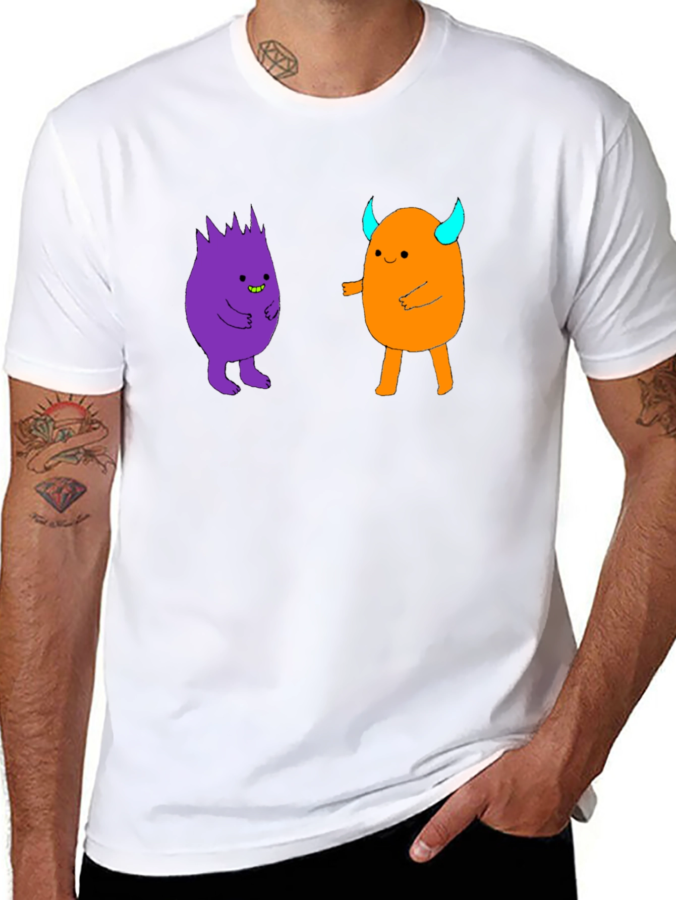 Fun Cartoon Monster Graphic Black T-Shirt