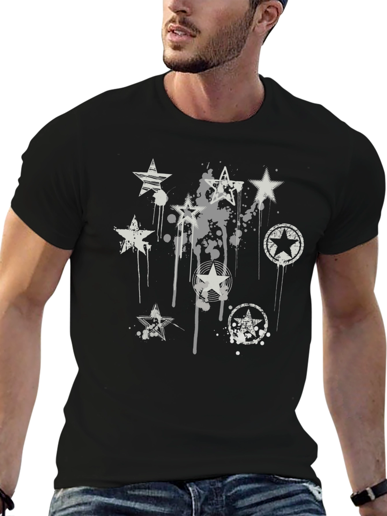 Grunge Star Graphic T-Shirt - Black