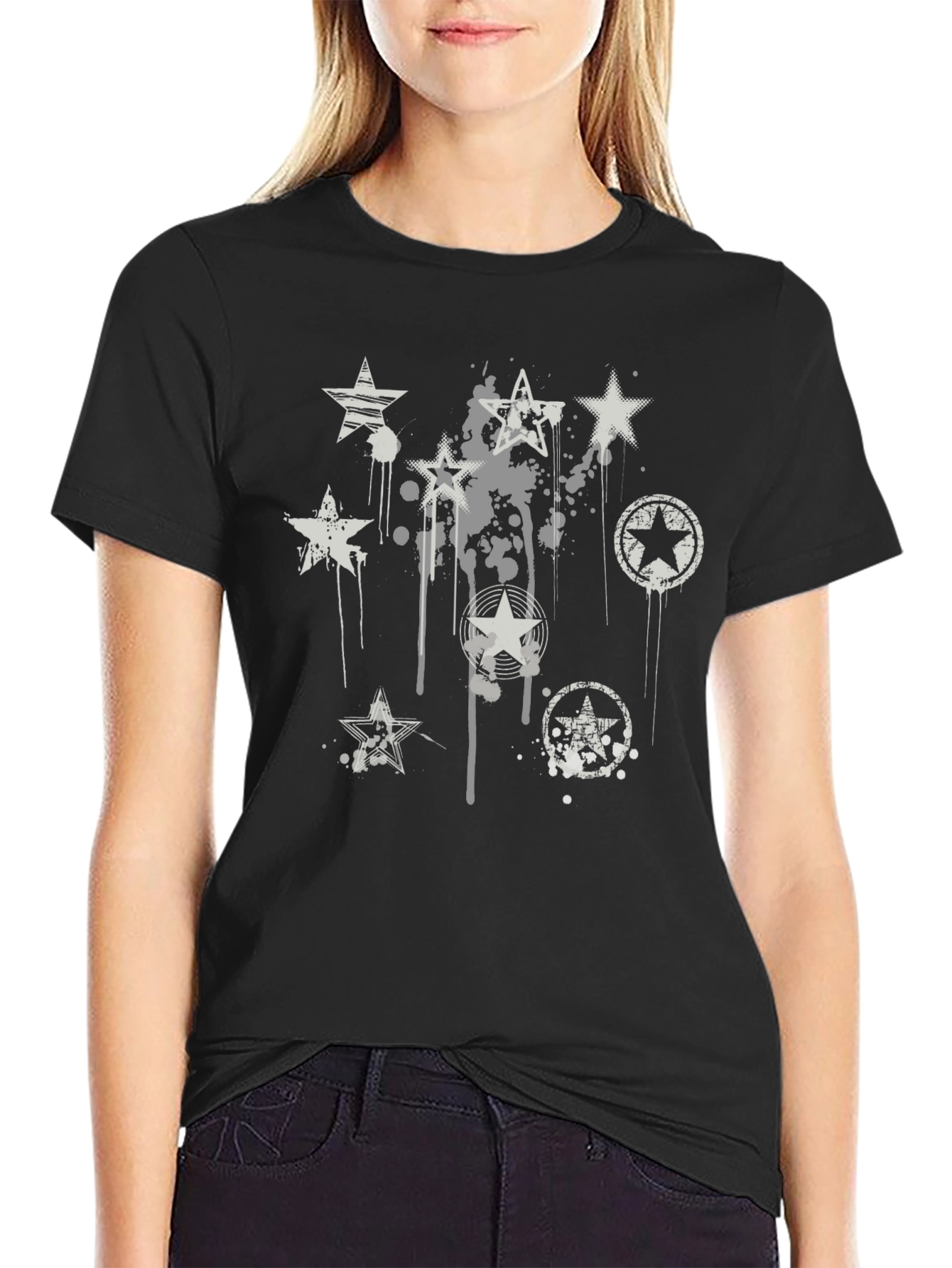 Grunge Star Graphic T-Shirt - Black