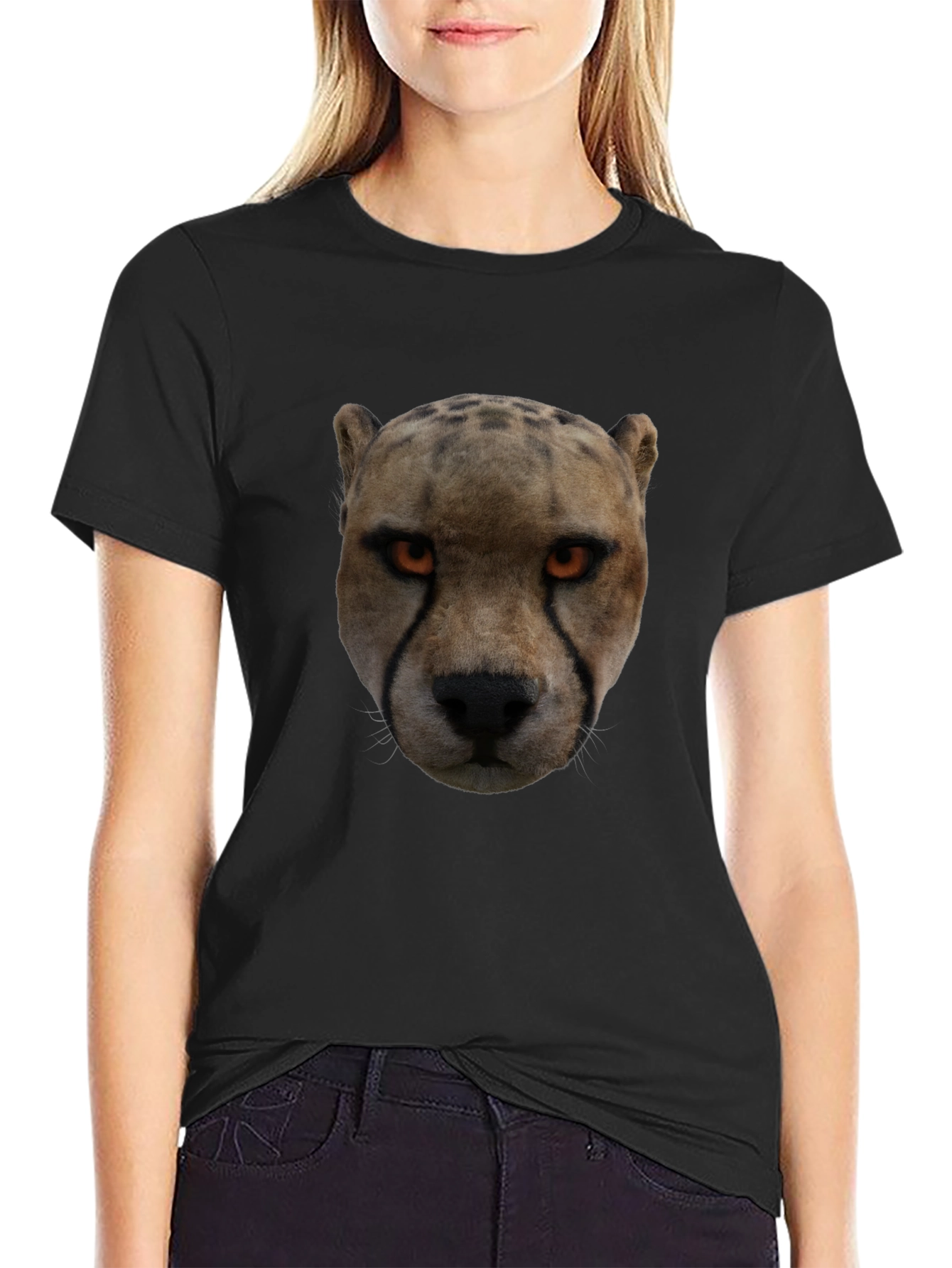 Cheetah Face Graphic Black T-Shirt