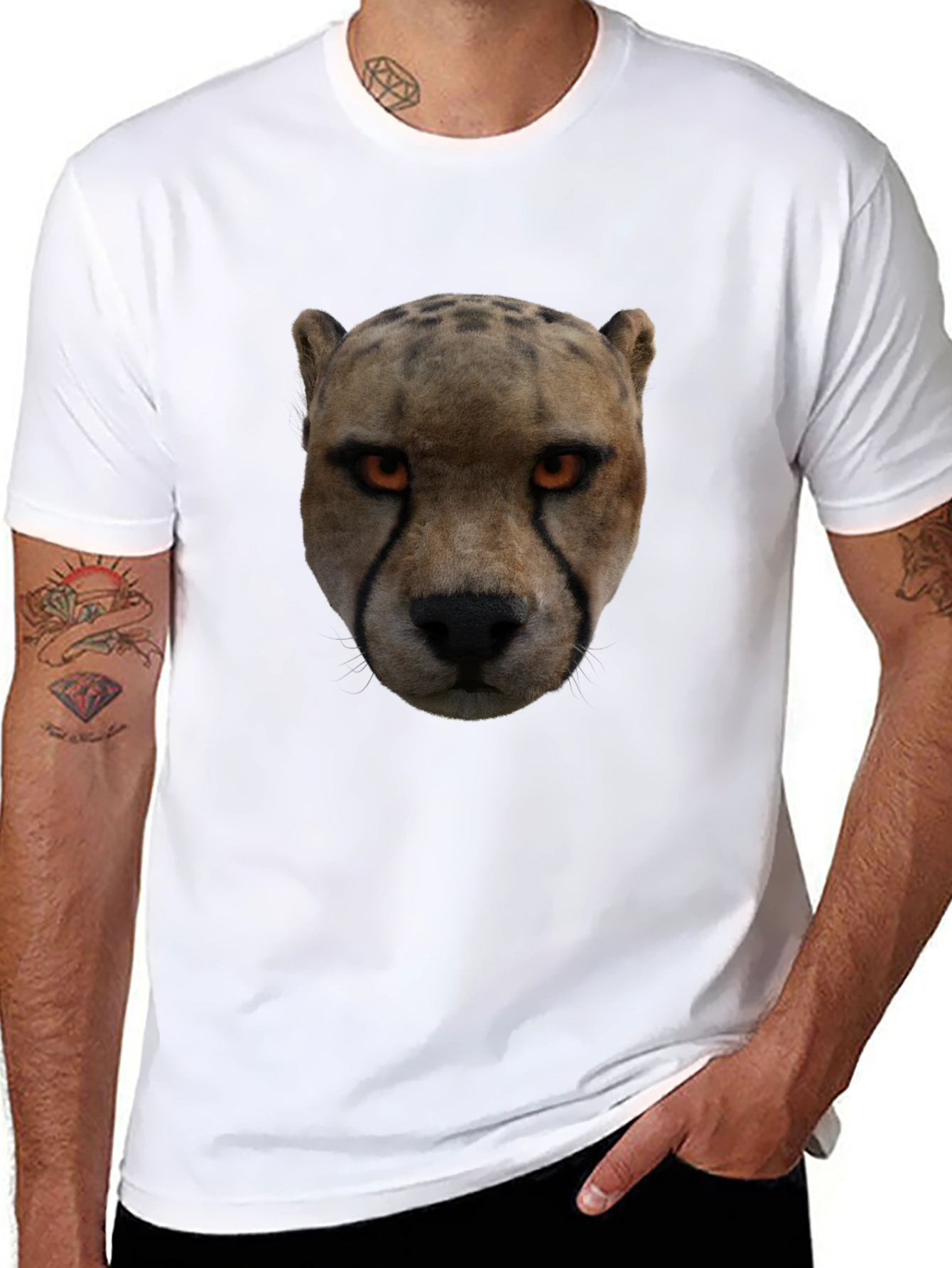 Cheetah Face Graphic Black T-Shirt