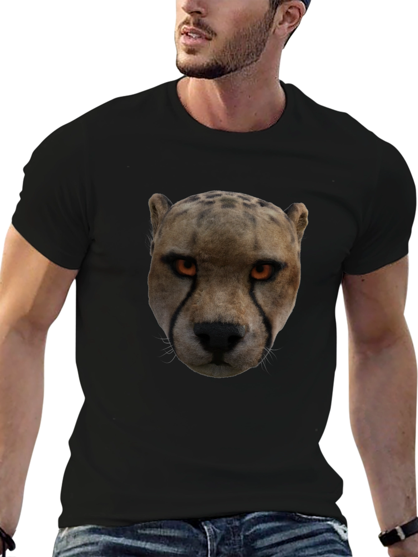 Cheetah Face Graphic Black T-Shirt