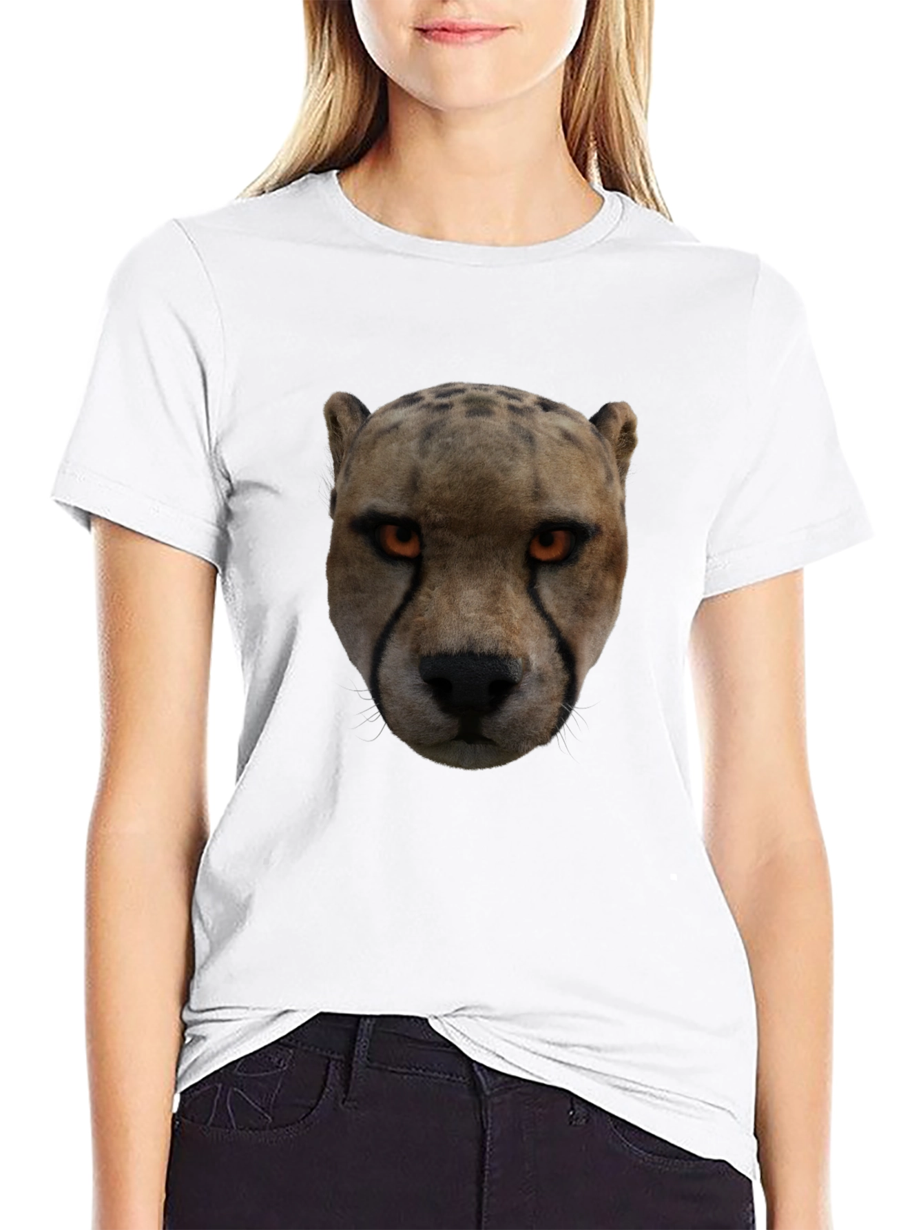Cheetah Face Graphic Black T-Shirt