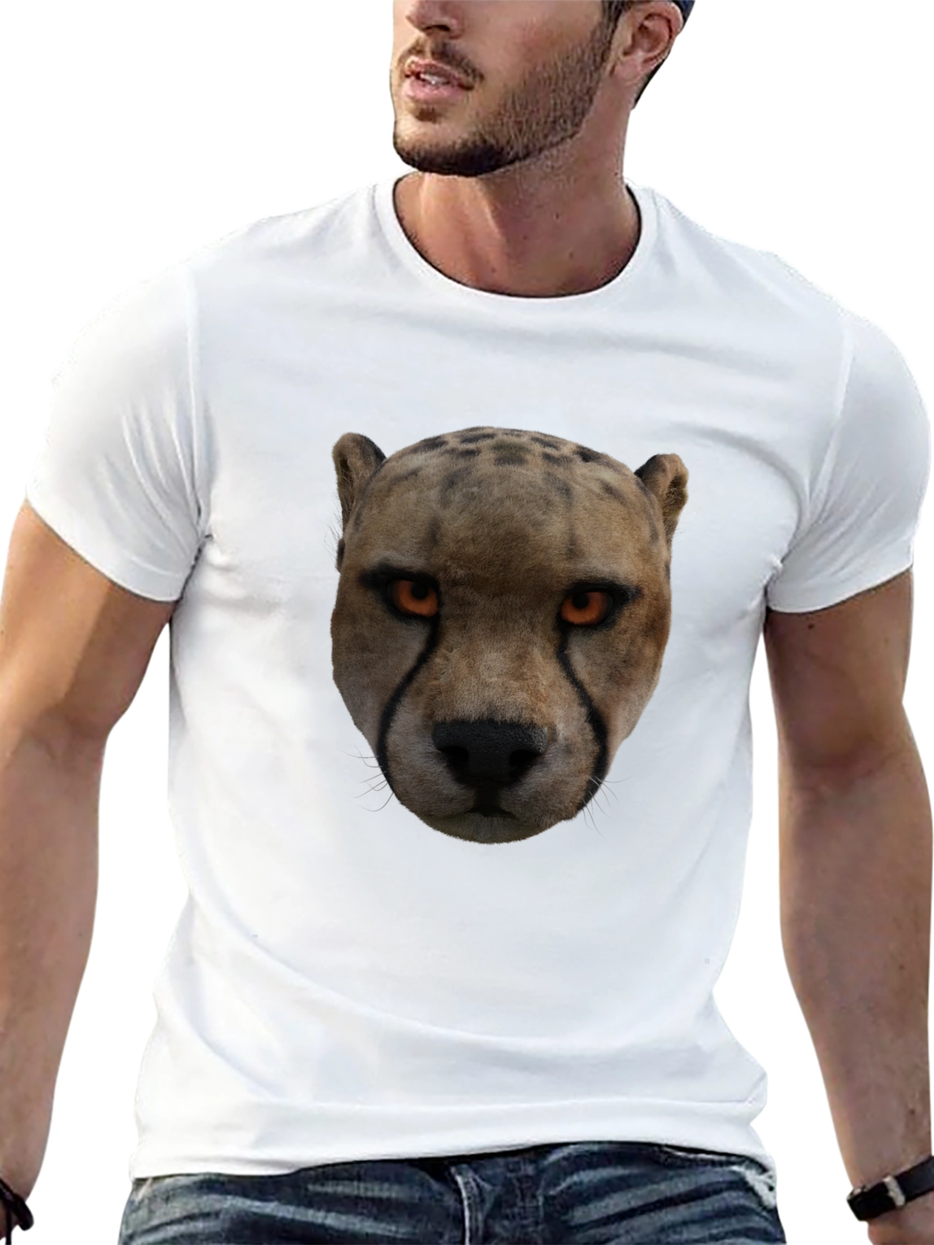 Cheetah Face Graphic Black T-Shirt