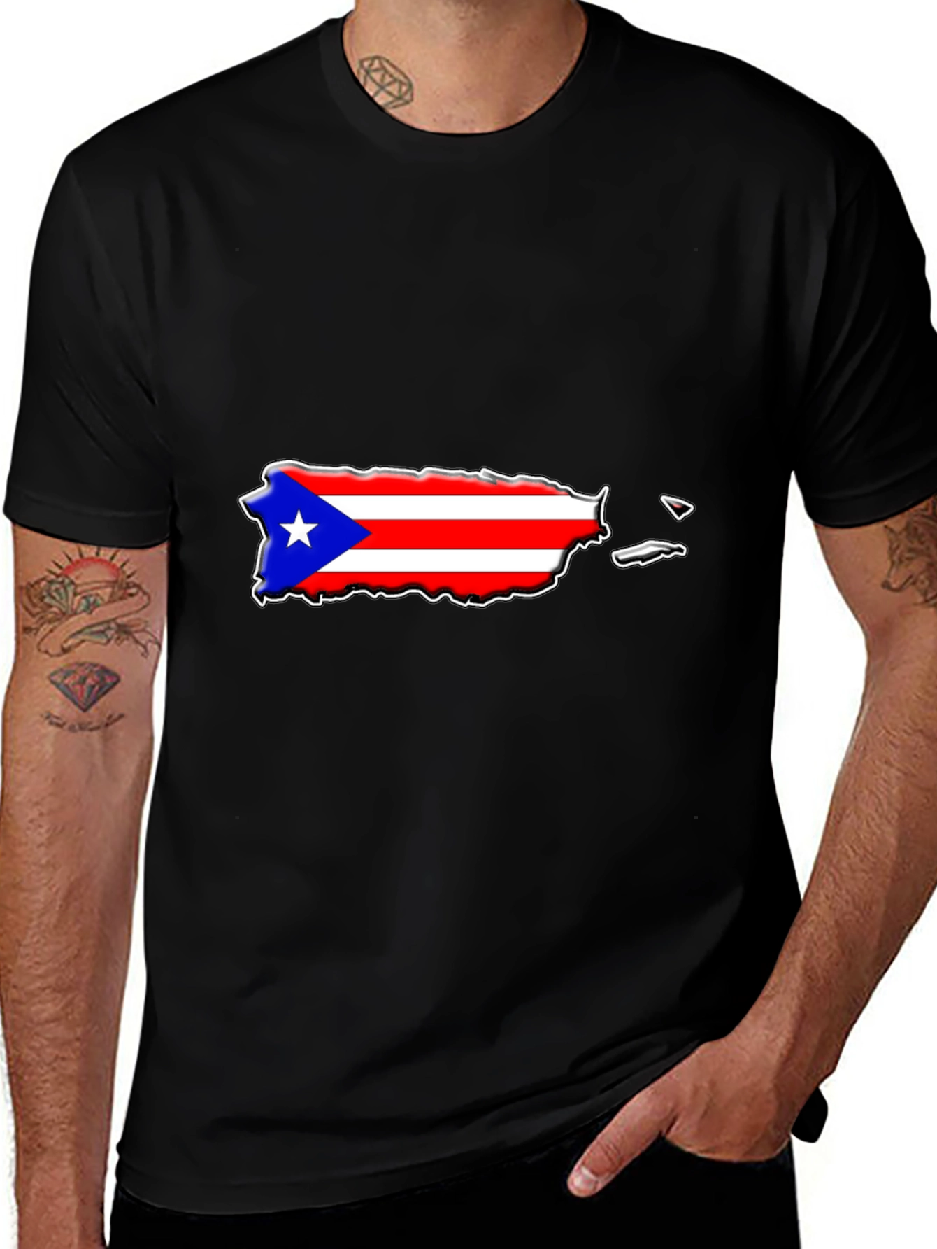 Puerto Rico Flag Map T-Shirt Black