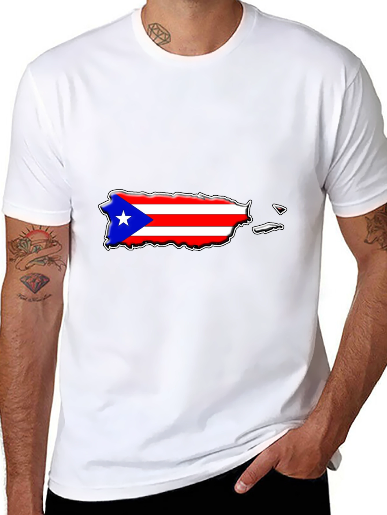 Puerto Rico Flag Map T-Shirt Black