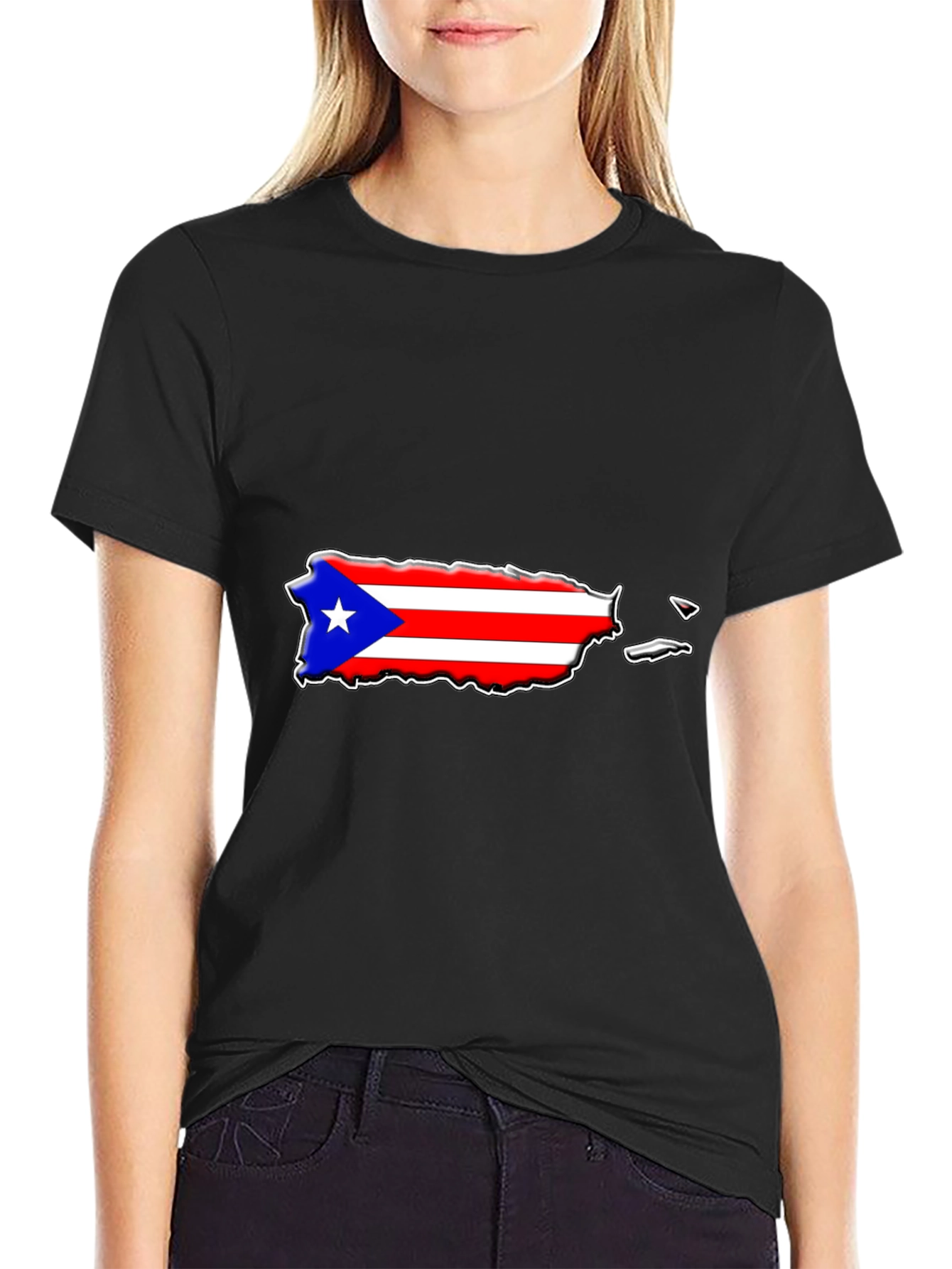 Puerto Rico Flag Map T-Shirt Black