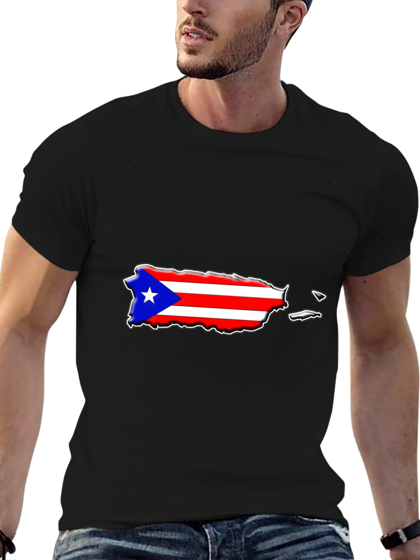 Puerto Rico Flag Map T-Shirt Black