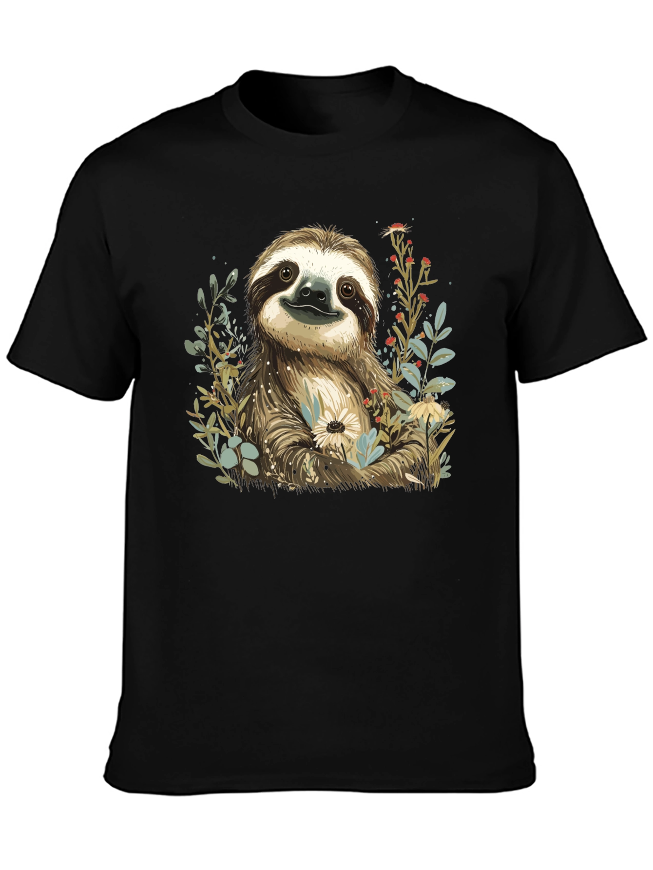 Sloth & Floral Print T-Shirt - Relaxed Fit