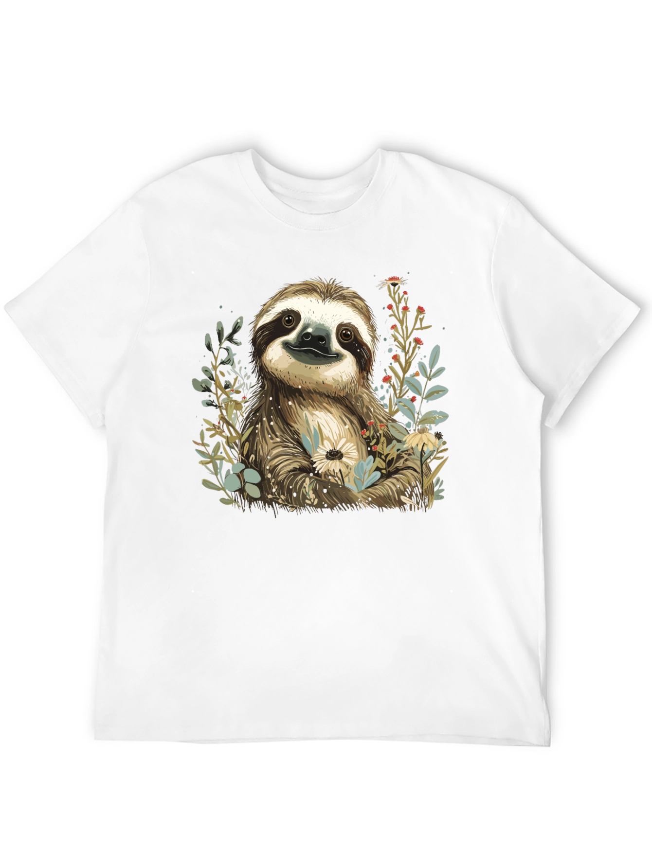 Sloth & Floral Print T-Shirt - Relaxed Fit