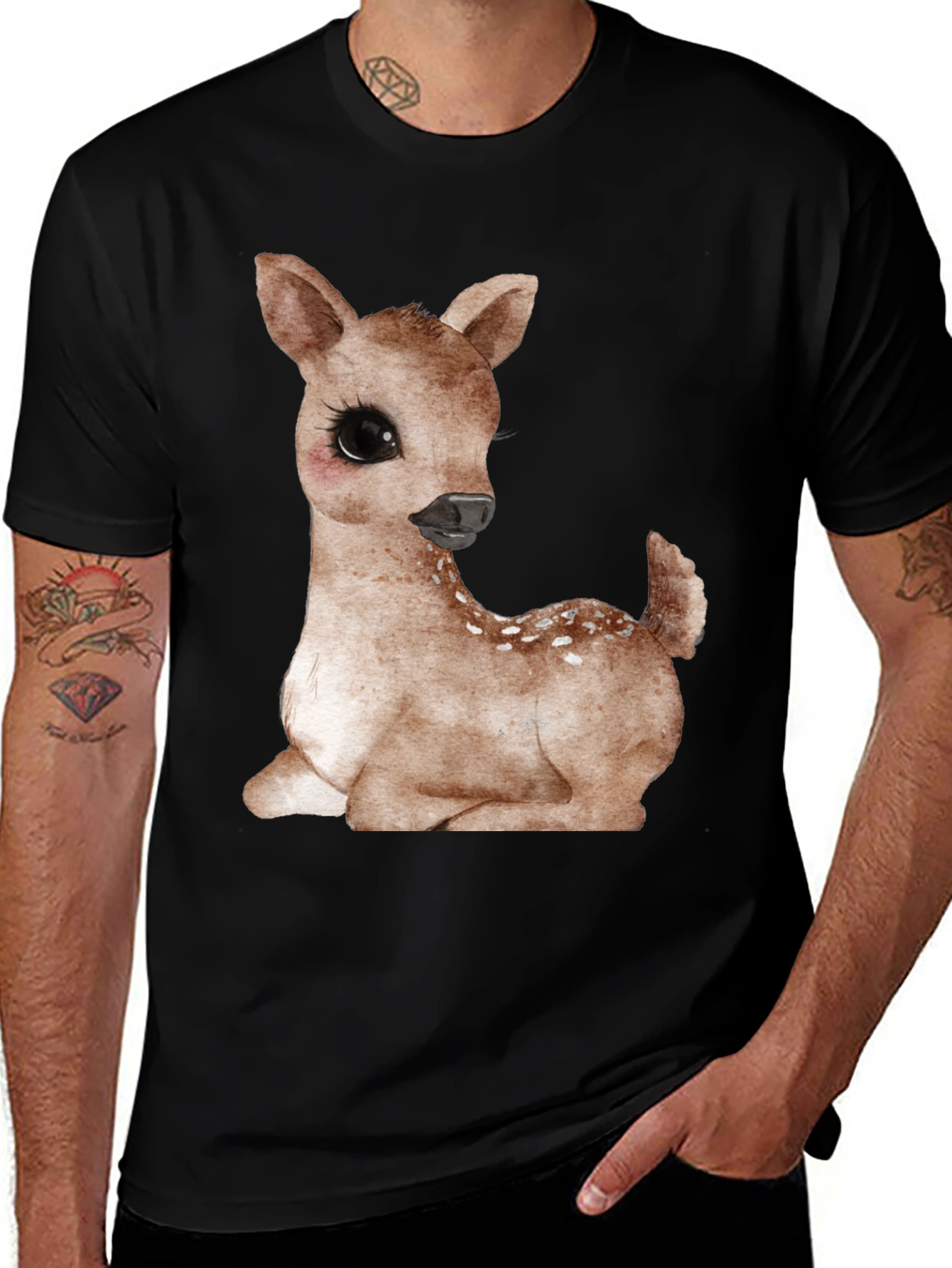 Cute Deer Graphic Tee - Unisex Black T-Shirt