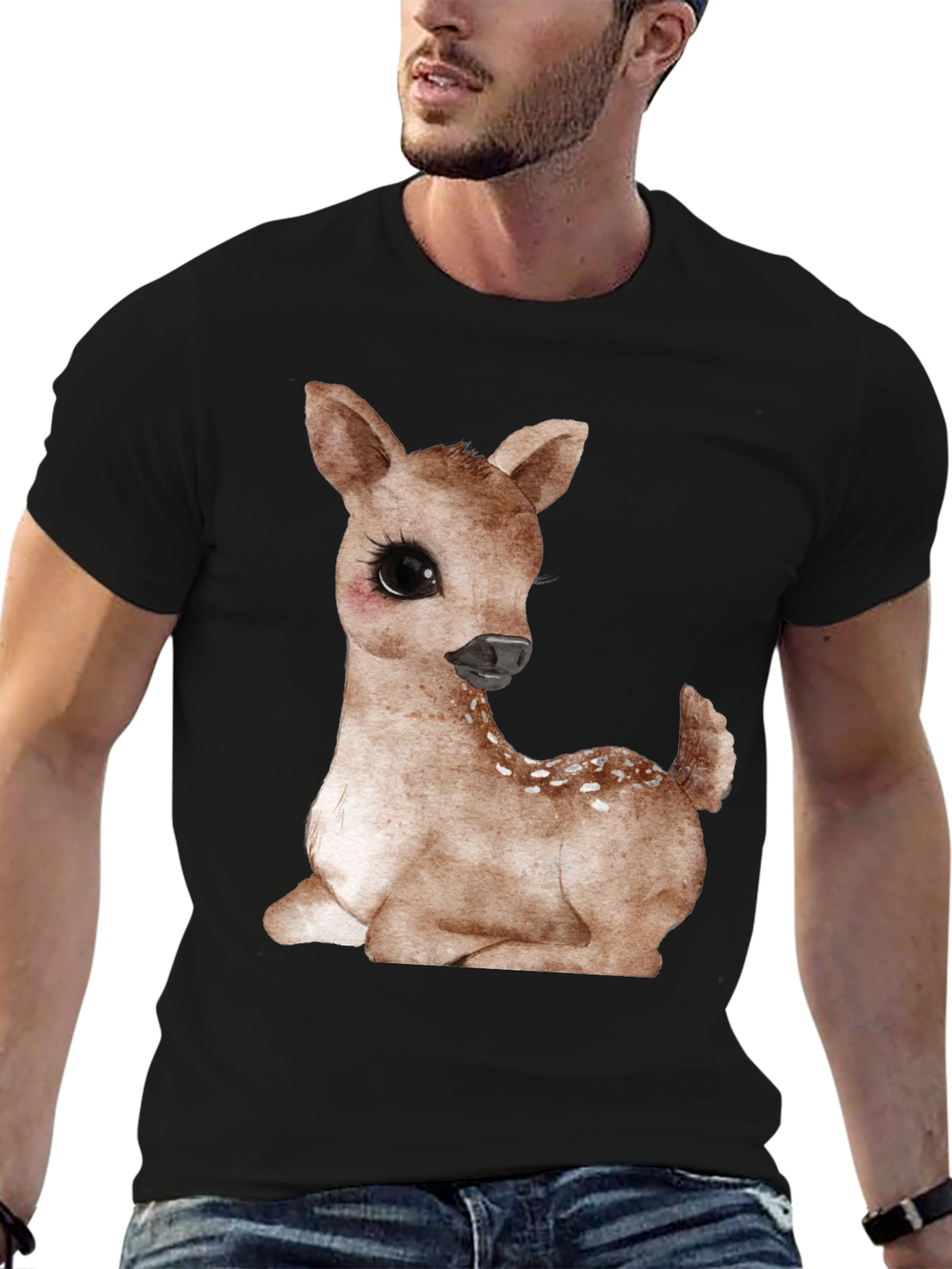 Cute Deer Graphic Tee - Unisex Black T-Shirt