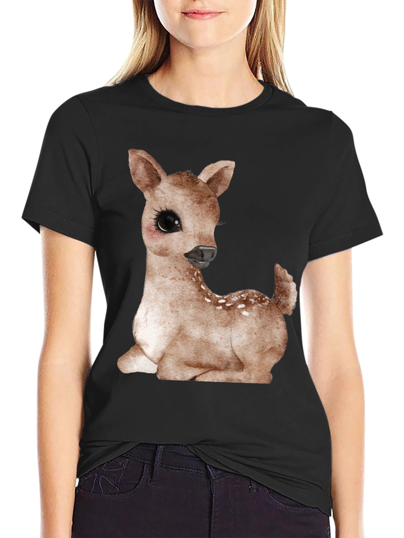 Cute Deer Graphic Tee - Unisex Black T-Shirt