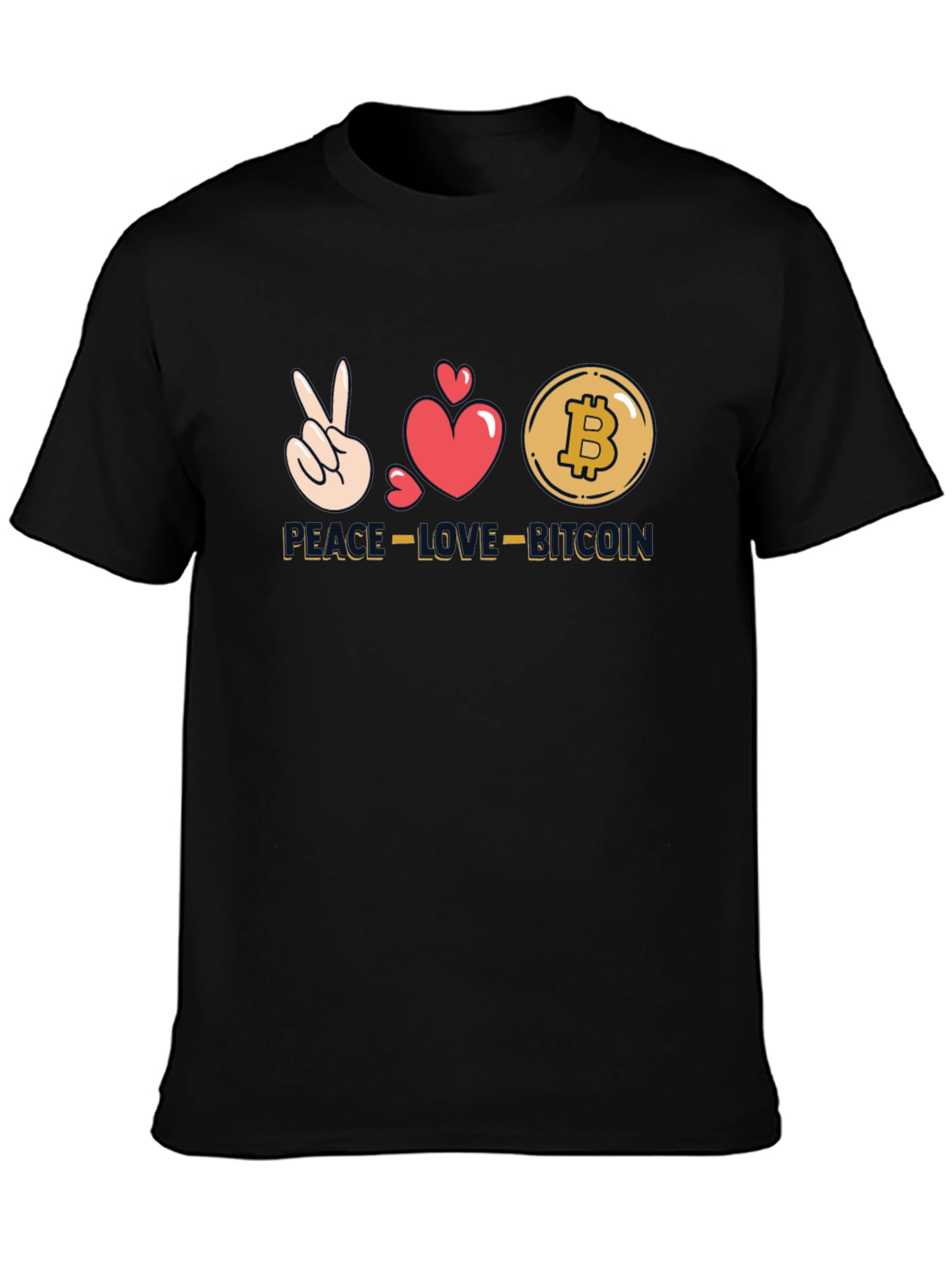 Peace Love Bitcoin Black T-Shirt Crypto Currency Tee